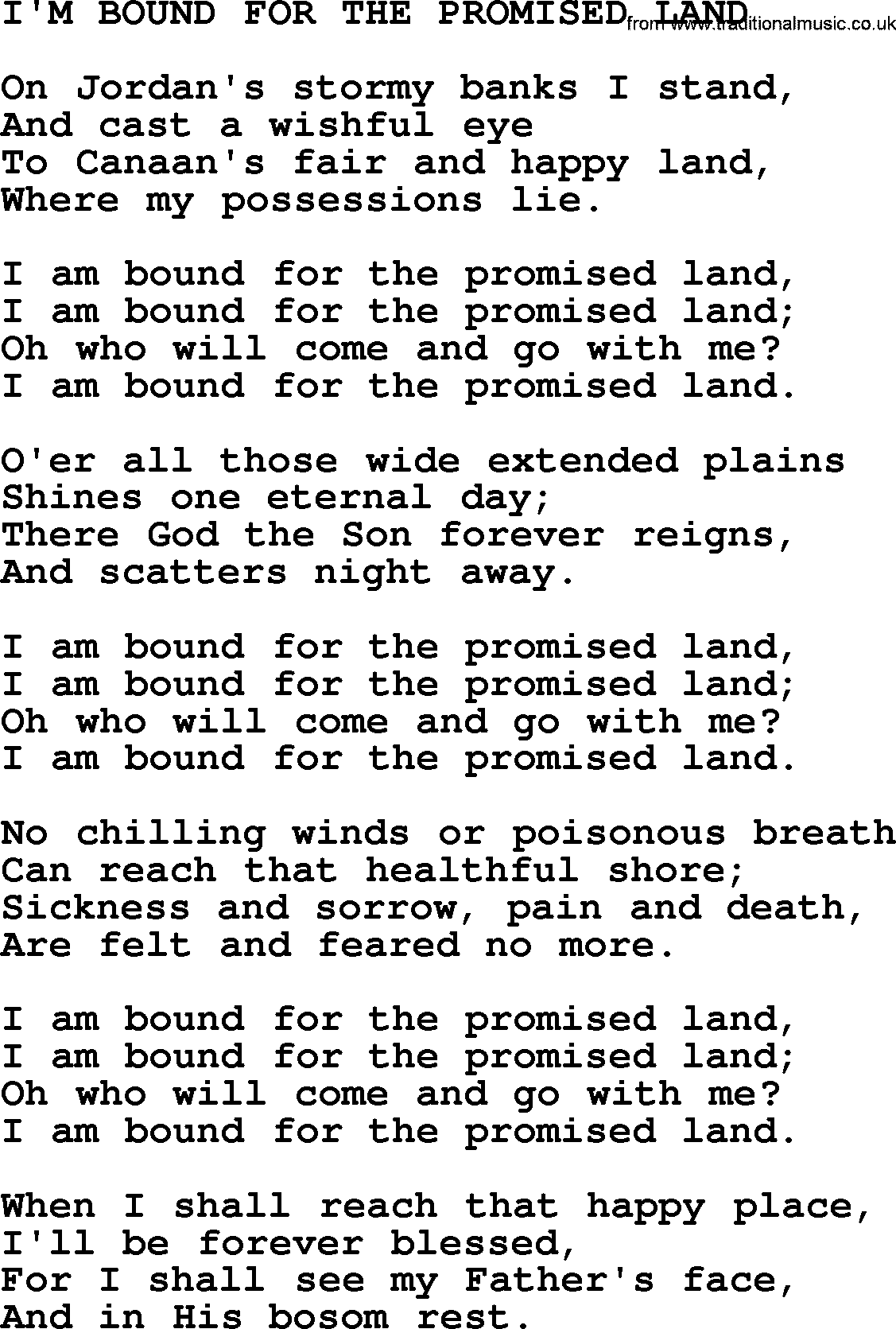 Johnny Cash song I'm Bound For The Promised Land.txt lyrics