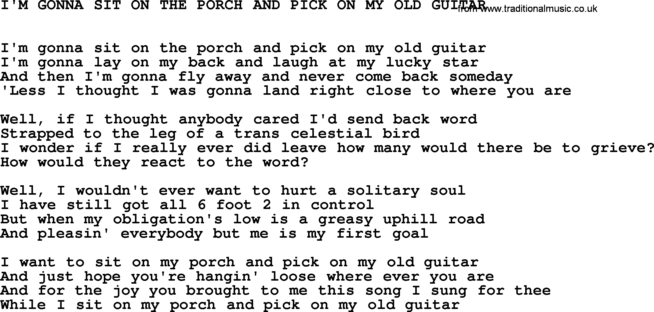Johnny Cash song I'm Gonna Sit On The Porch And Pick On My Old Guitar.txt lyrics