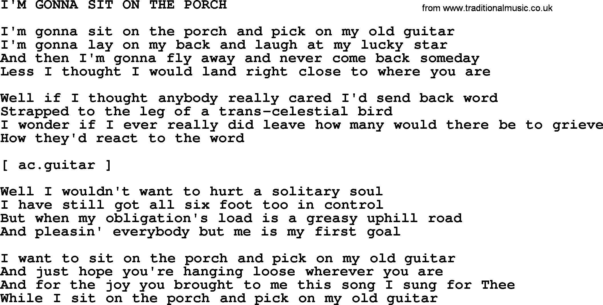 Johnny Cash song I'm Gonna Sit On The Porch.txt lyrics