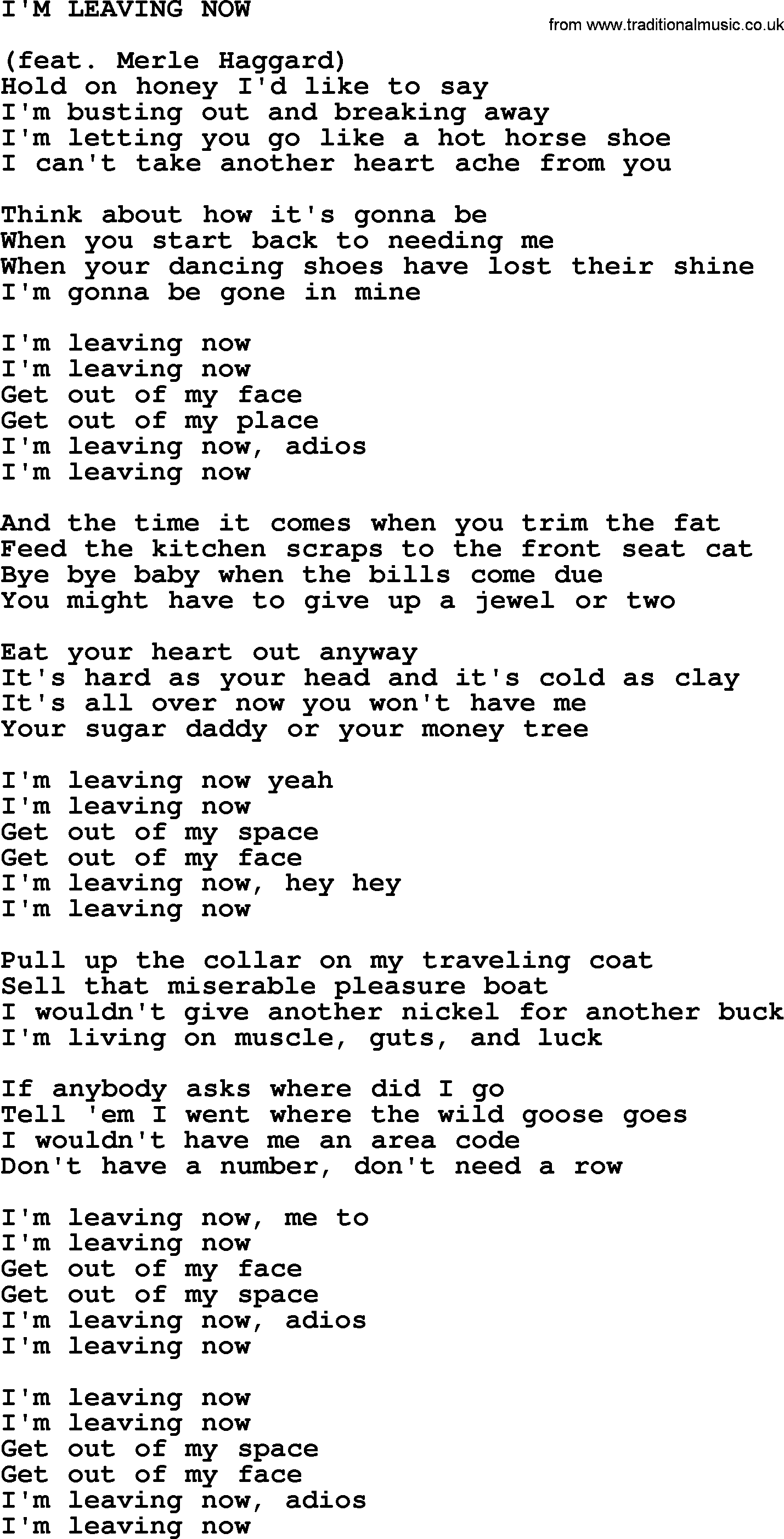 Johnny Cash song I'm Leaving Now.txt lyrics