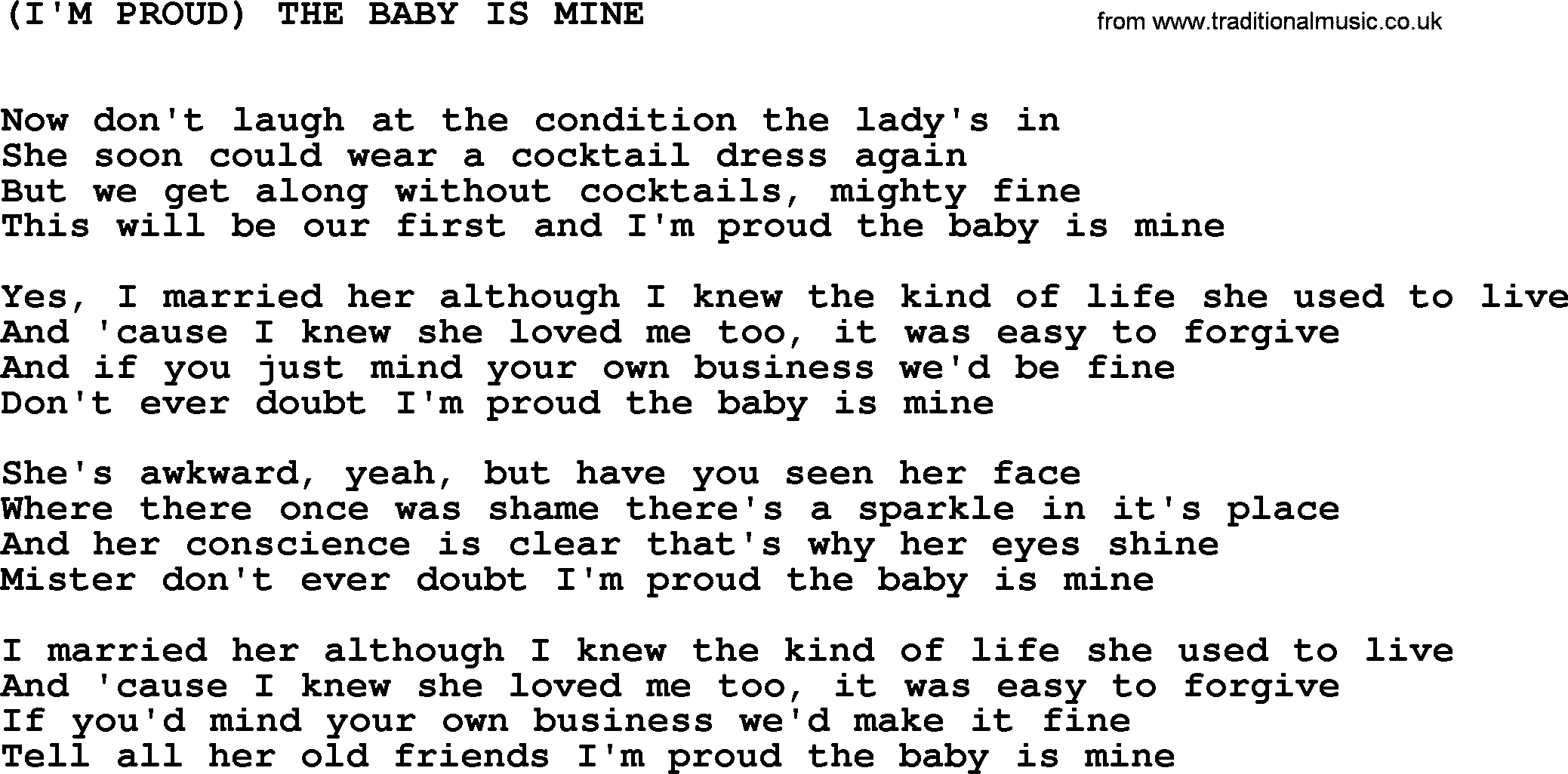 Johnny Cash song I'm Proud The Baby Is Mine.txt lyrics