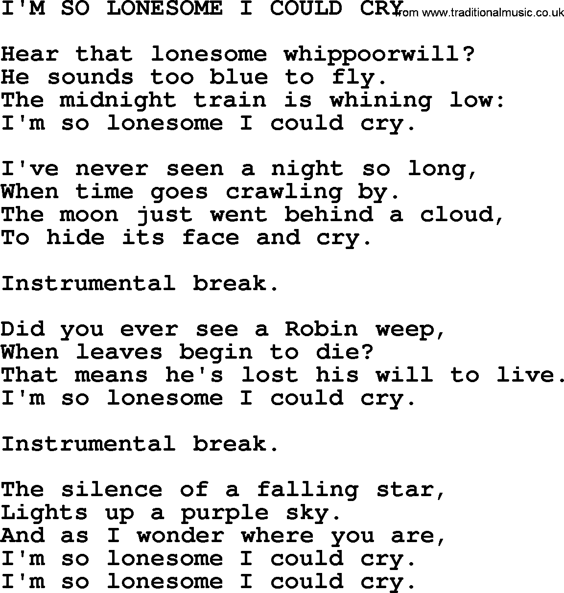 Johnny Cash song I'm So Lonesome I Could Cry.txt lyrics