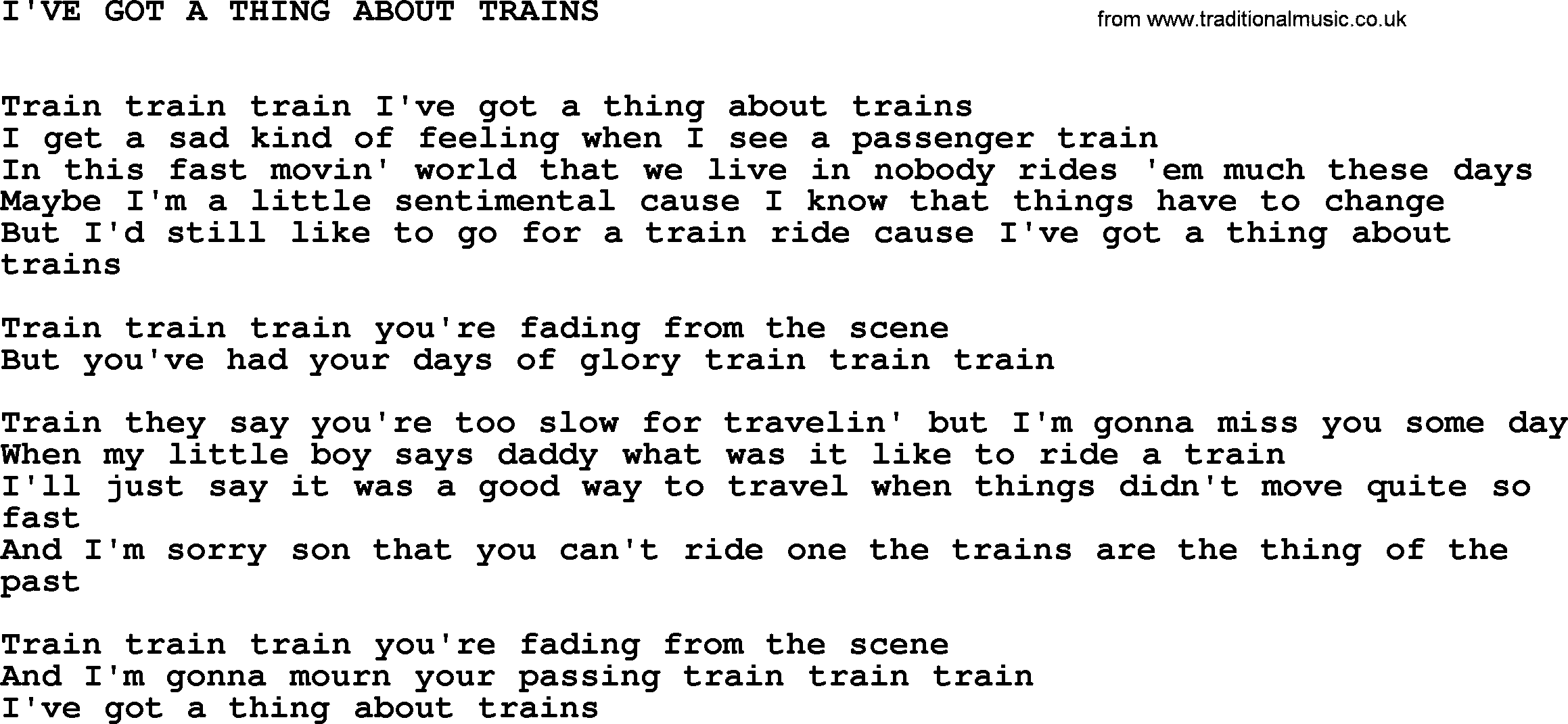 Johnny Cash song I've Got A Thing About Trains.txt lyrics