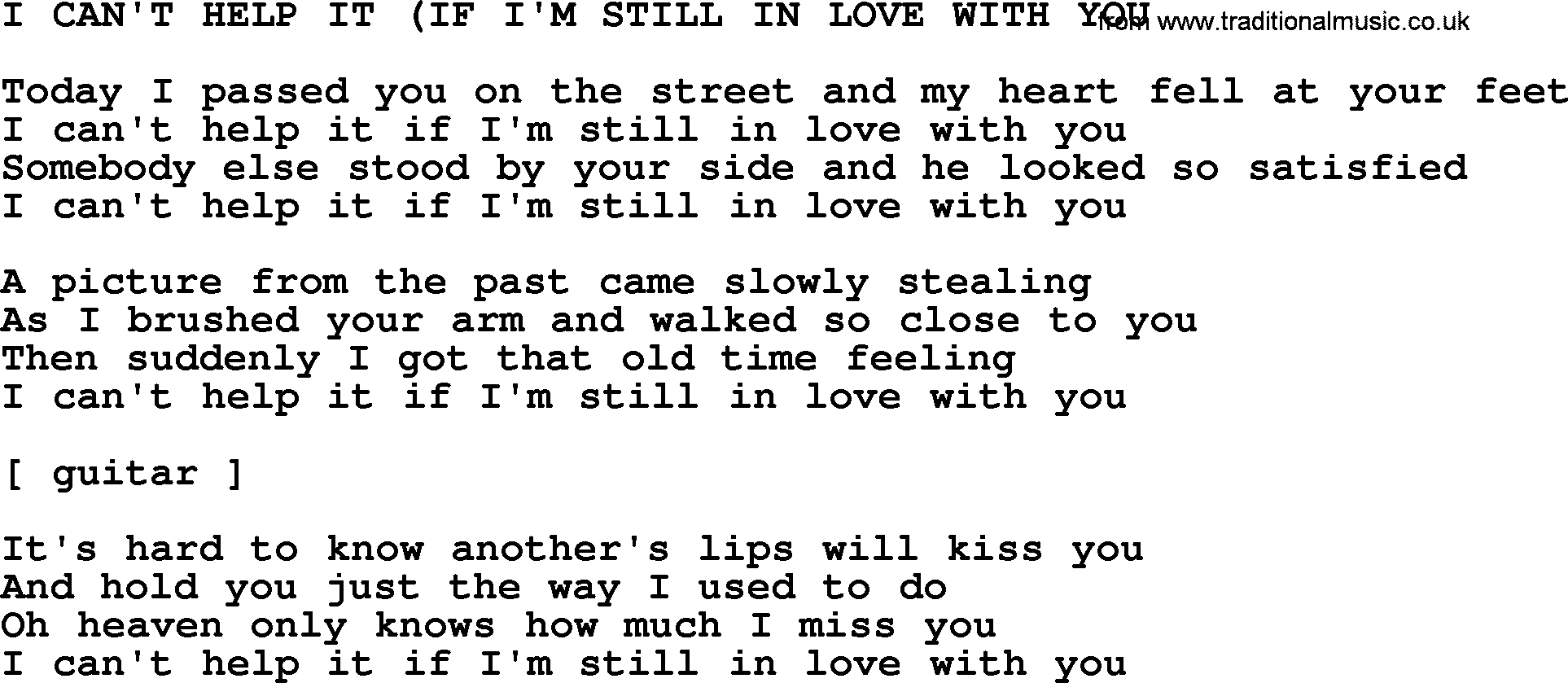 Johnny Cash song I Can't Help It(If I'm Still In Love With You.txt lyrics