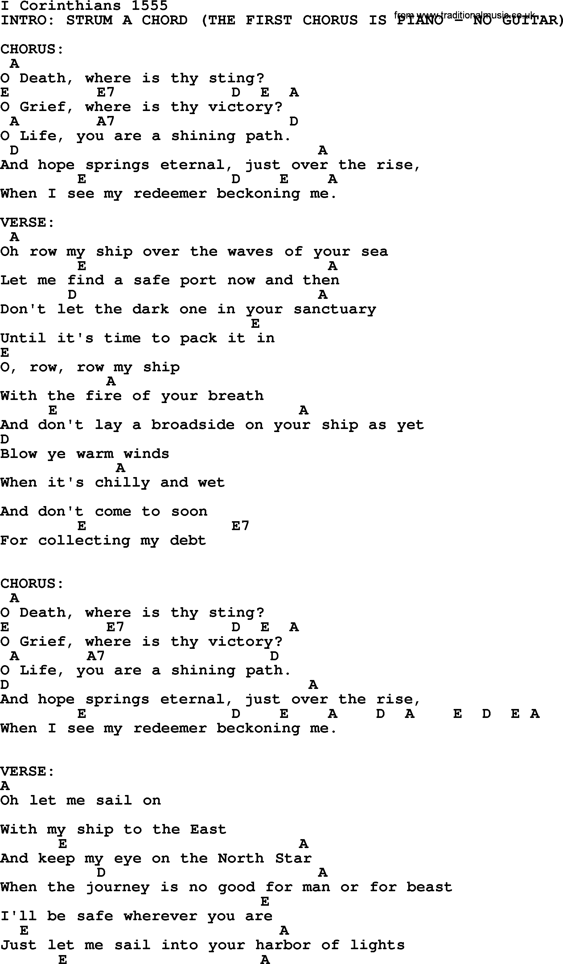 Johnny Cash song I Corinthians 15-55, lyrics and chords