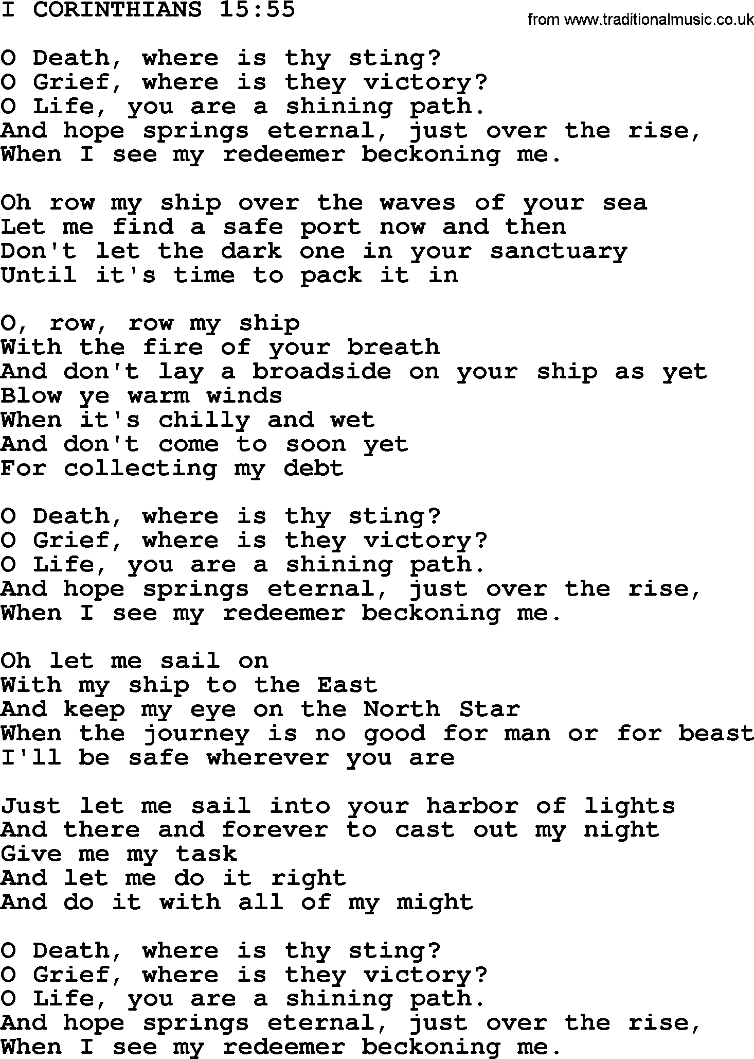 Johnny Cash song I Corinthians 15-55.txt lyrics