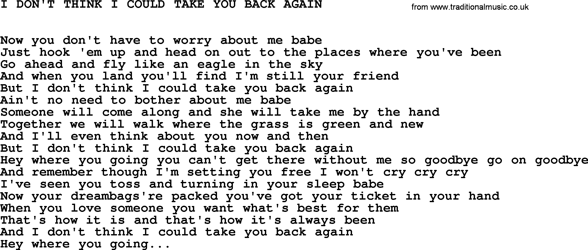 Johnny Cash song I Don't Think I Could Take You Back Again.txt lyrics