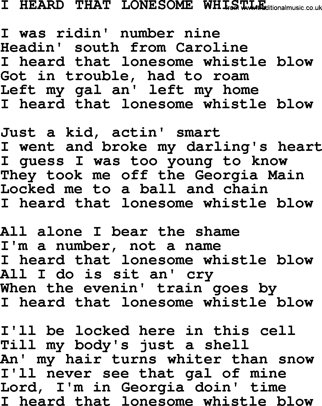 Johnny Cash song I Heard That Lonesome Whistle.txt lyrics