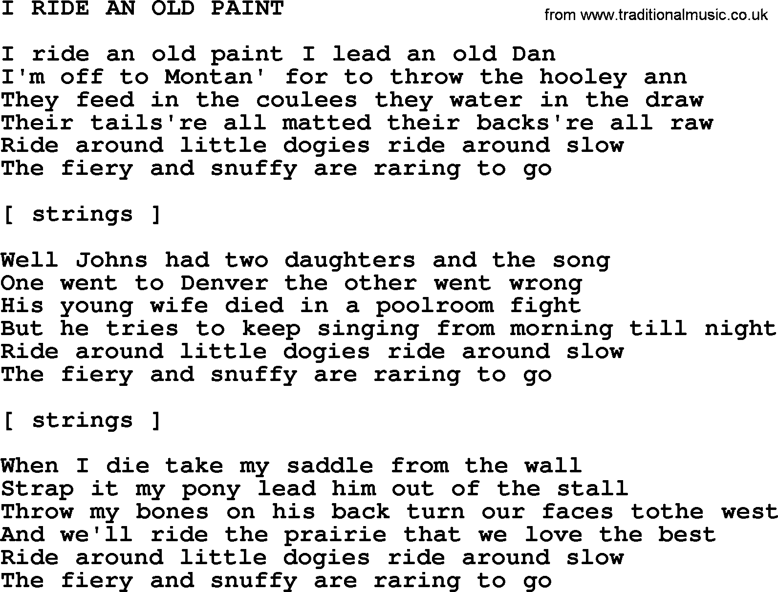 Johnny Cash song I Ride An Old Paint.txt lyrics