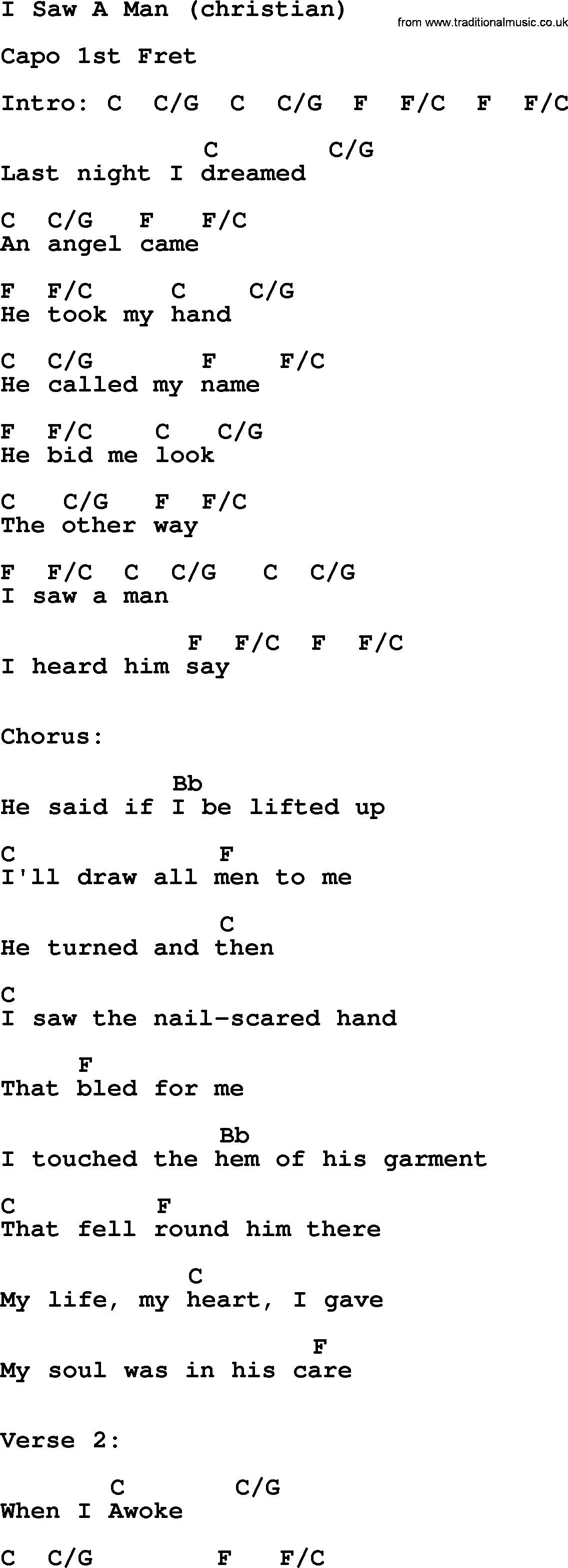 Johnny Cash song I Saw A Man (Christian), lyrics and chords