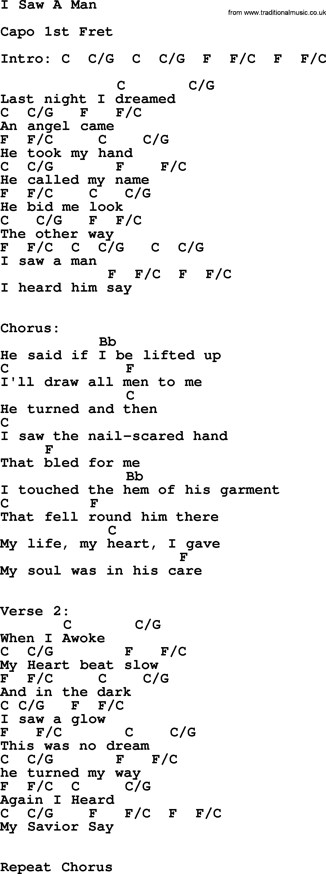 Johnny Cash song I Saw A Man, lyrics and chords