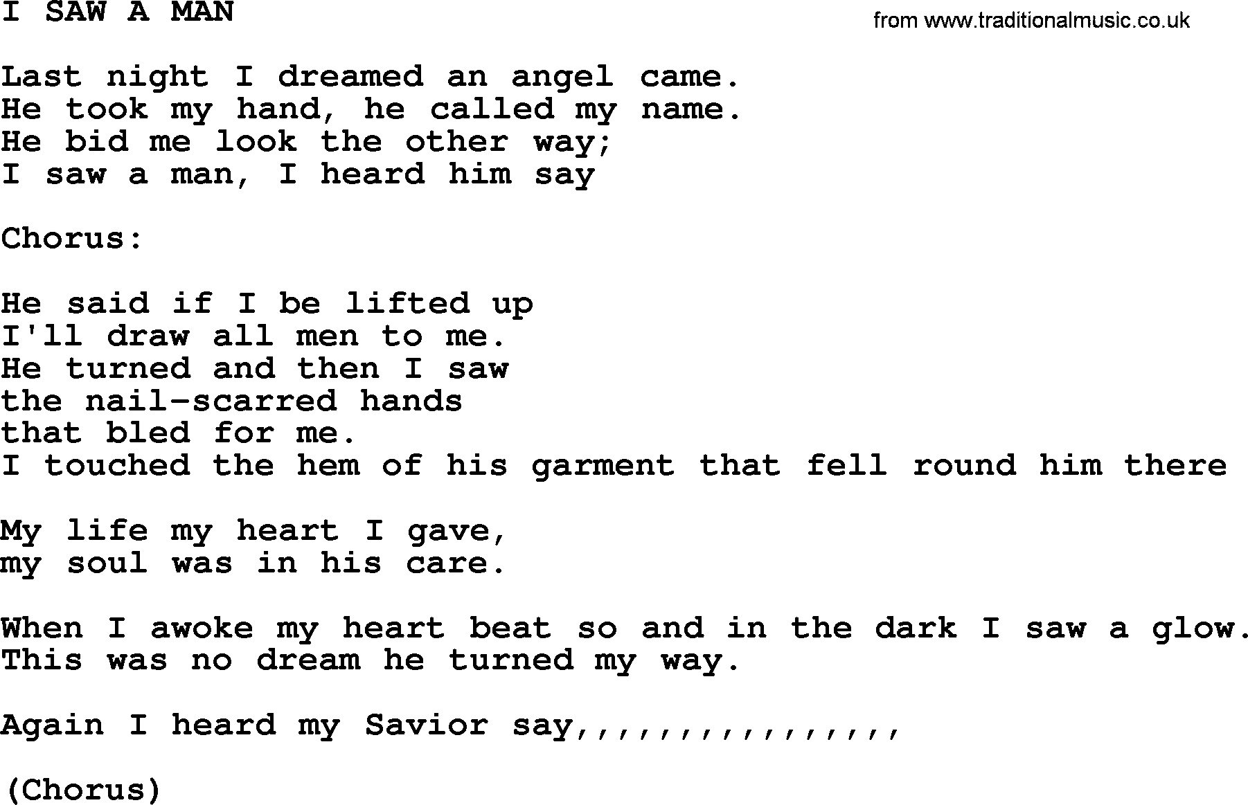 Johnny Cash song I Saw A Man.txt lyrics