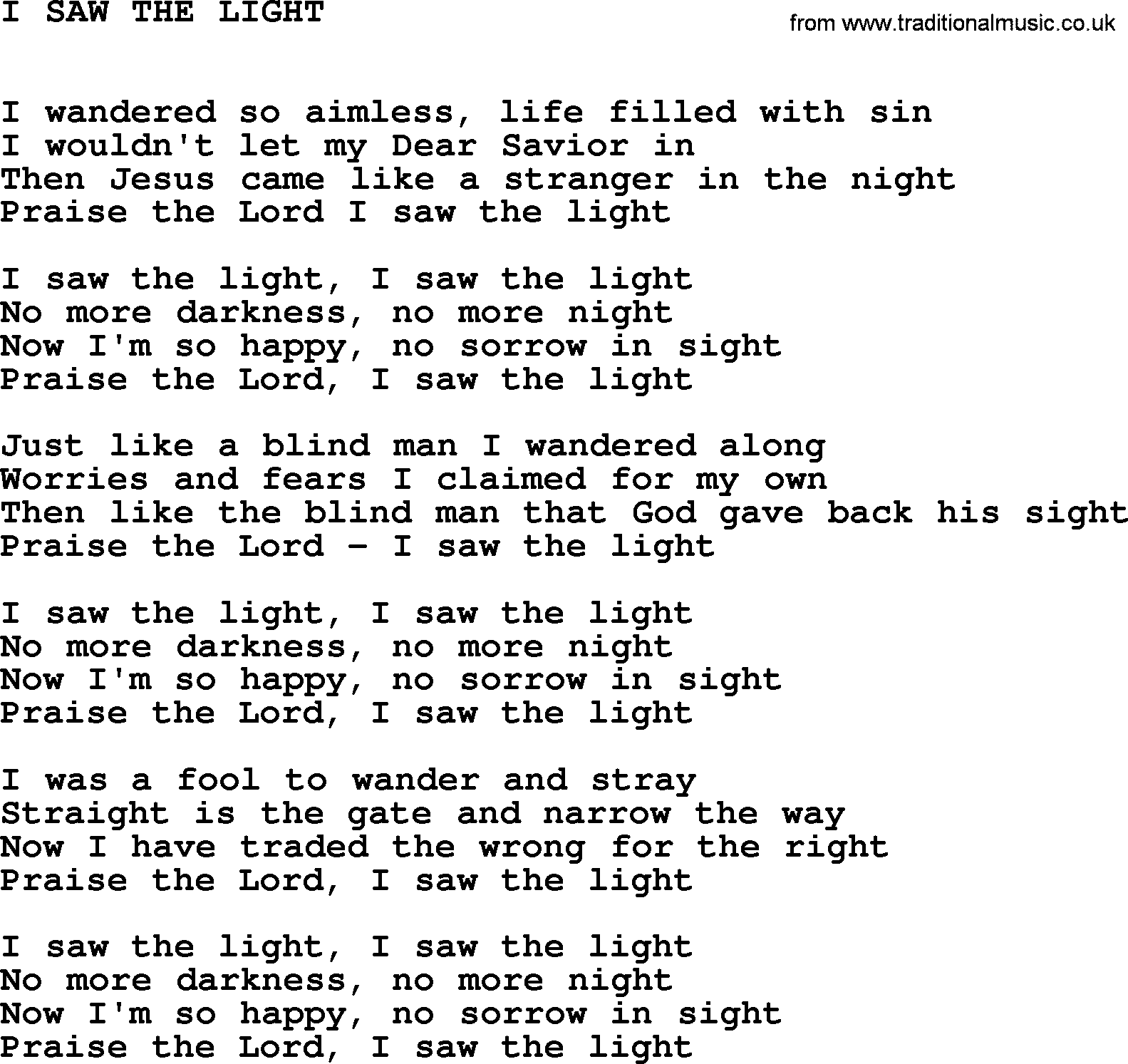 Johnny Cash song I Saw The Light.txt lyrics