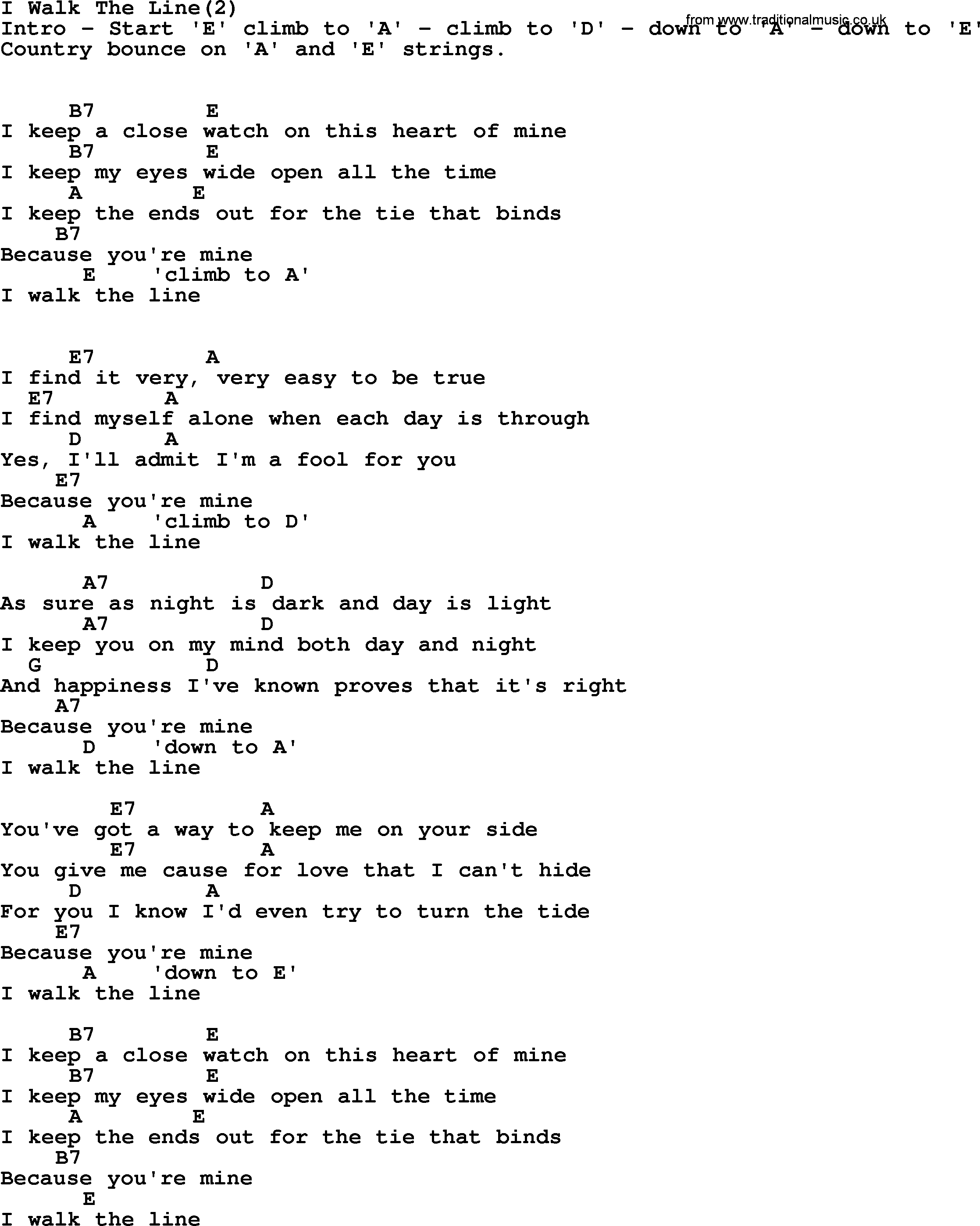 Johnny Cash song I Walk The Line(2), lyrics and chords