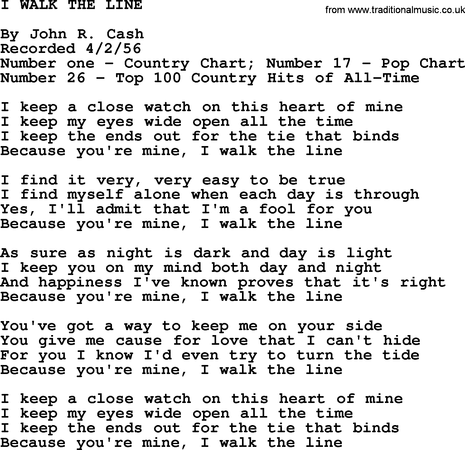Johnny Cash song I Walk The Line.txt lyrics