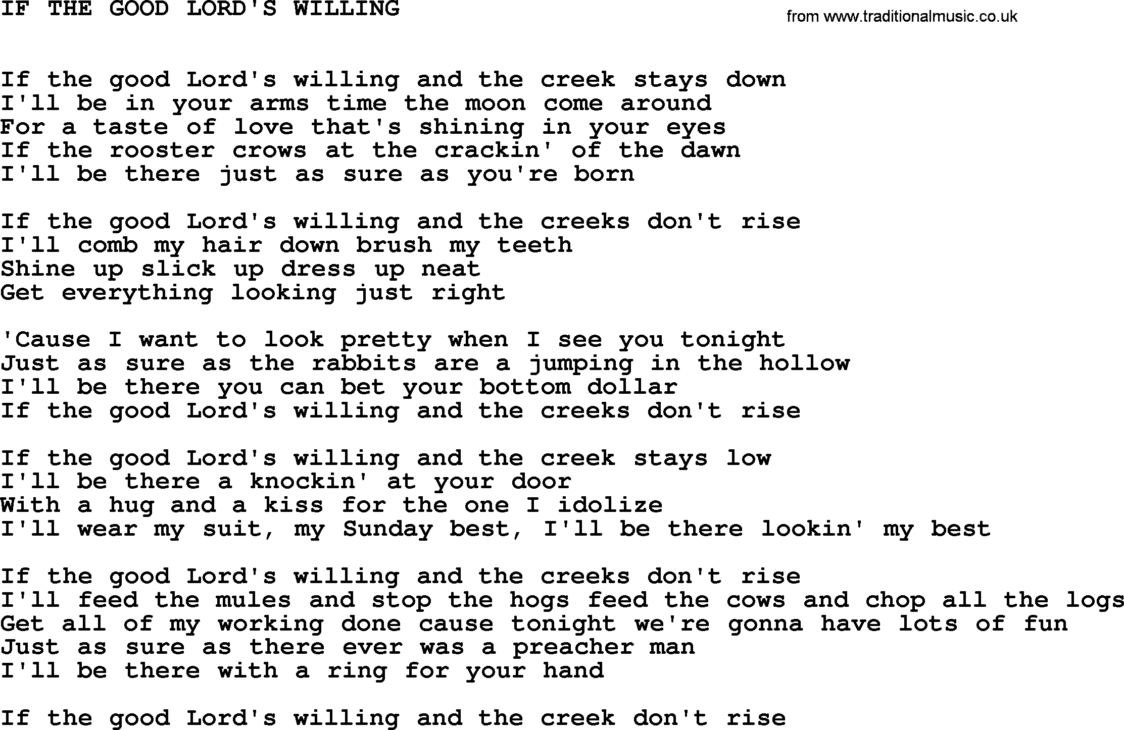 Johnny Cash song If The Good Lord's Willing.txt lyrics