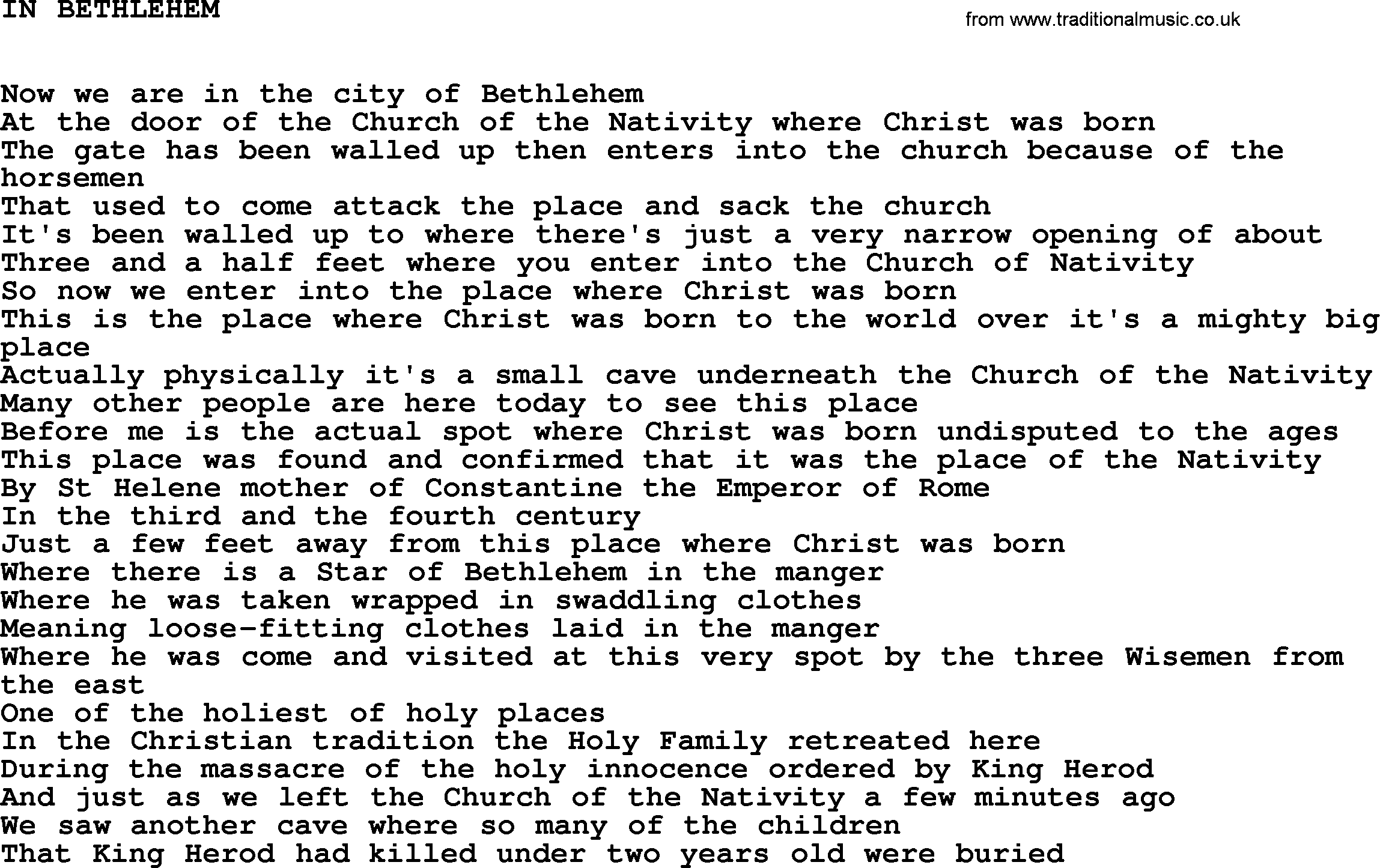 Johnny Cash song In Bethlehem.txt lyrics