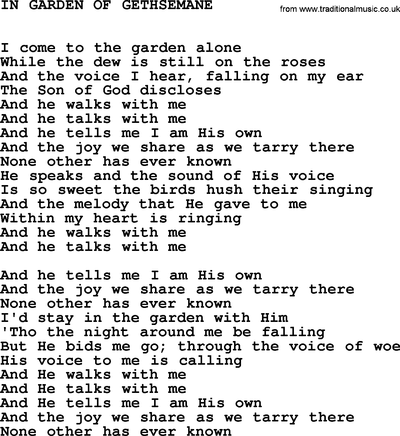 Johnny Cash song In Garden Of Gethsemane.txt lyrics