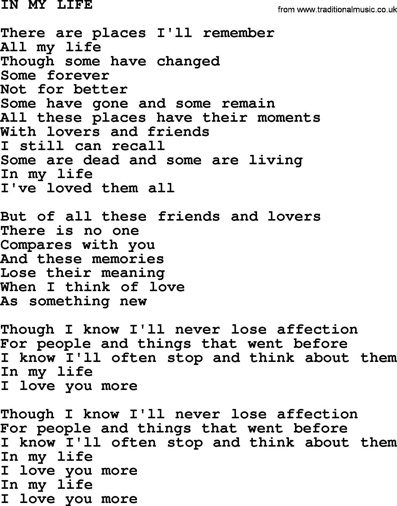 Johnny Cash song In My Life.txt lyrics