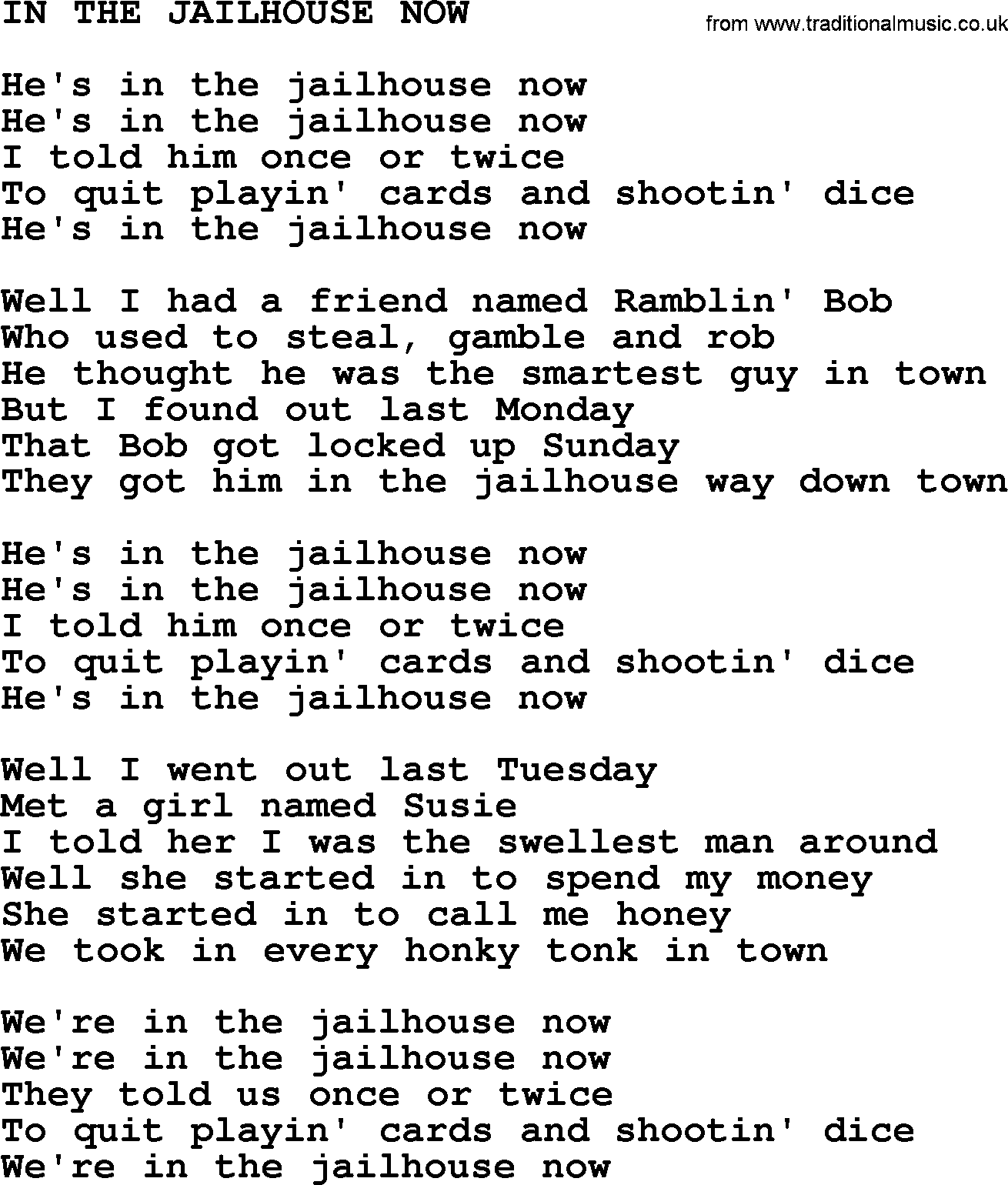 Johnny Cash song In The Jailhouse Now.txt lyrics
