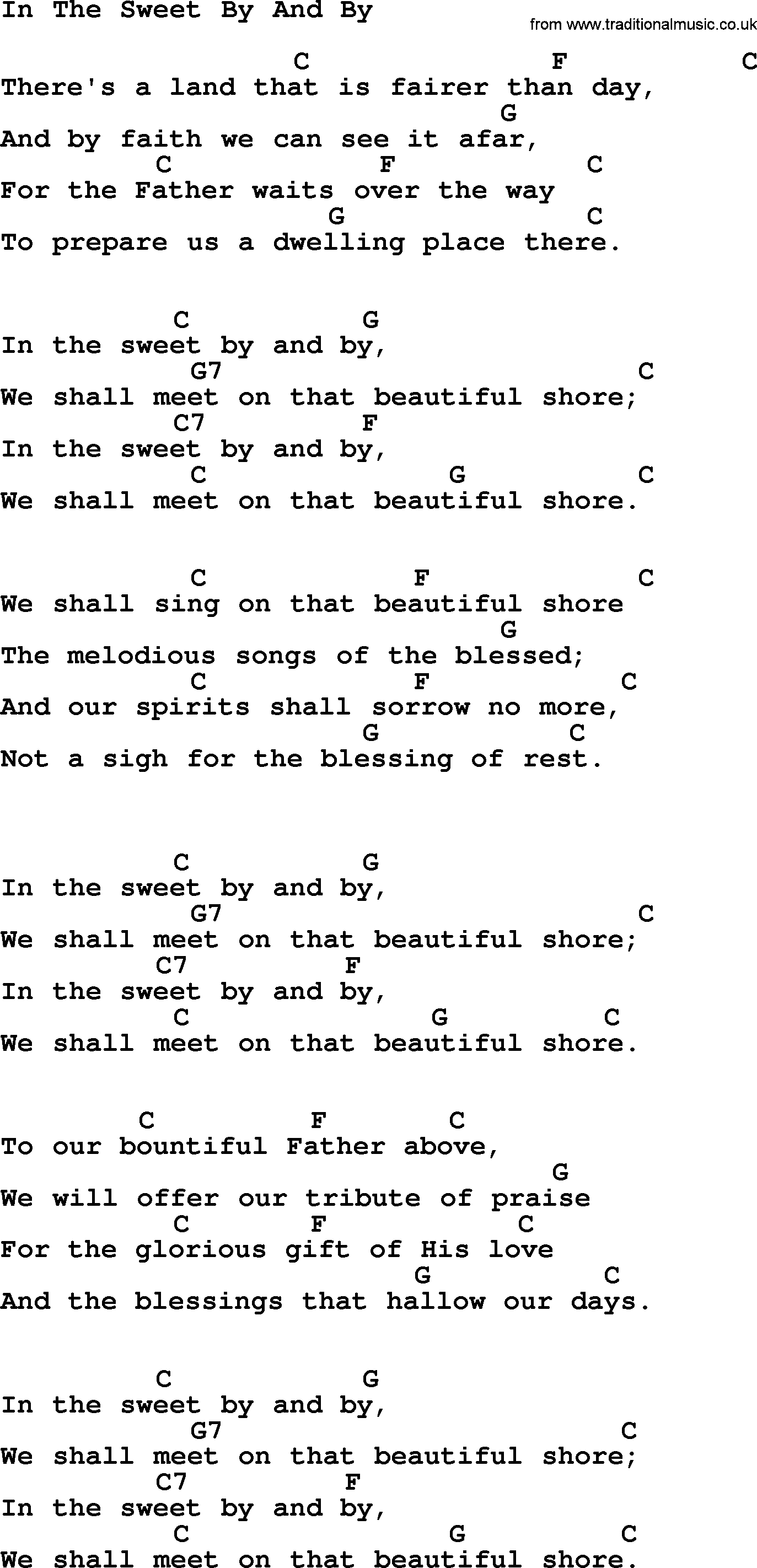 Johnny Cash song In The Sweet By And By, lyrics and chords