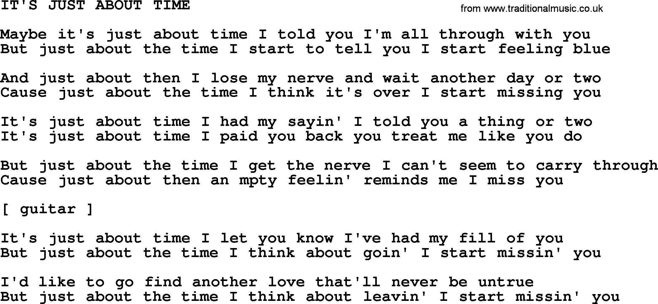 Johnny Cash song It's Just About Time.txt lyrics