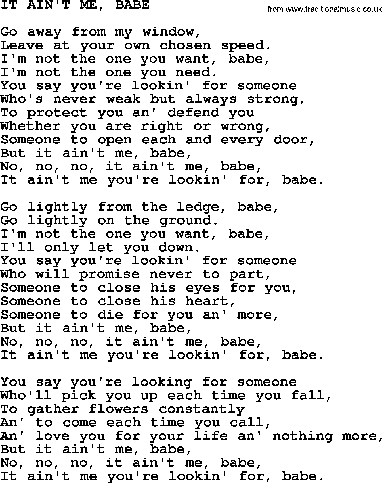 Johnny Cash song It Ain't Me, Babe.txt lyrics