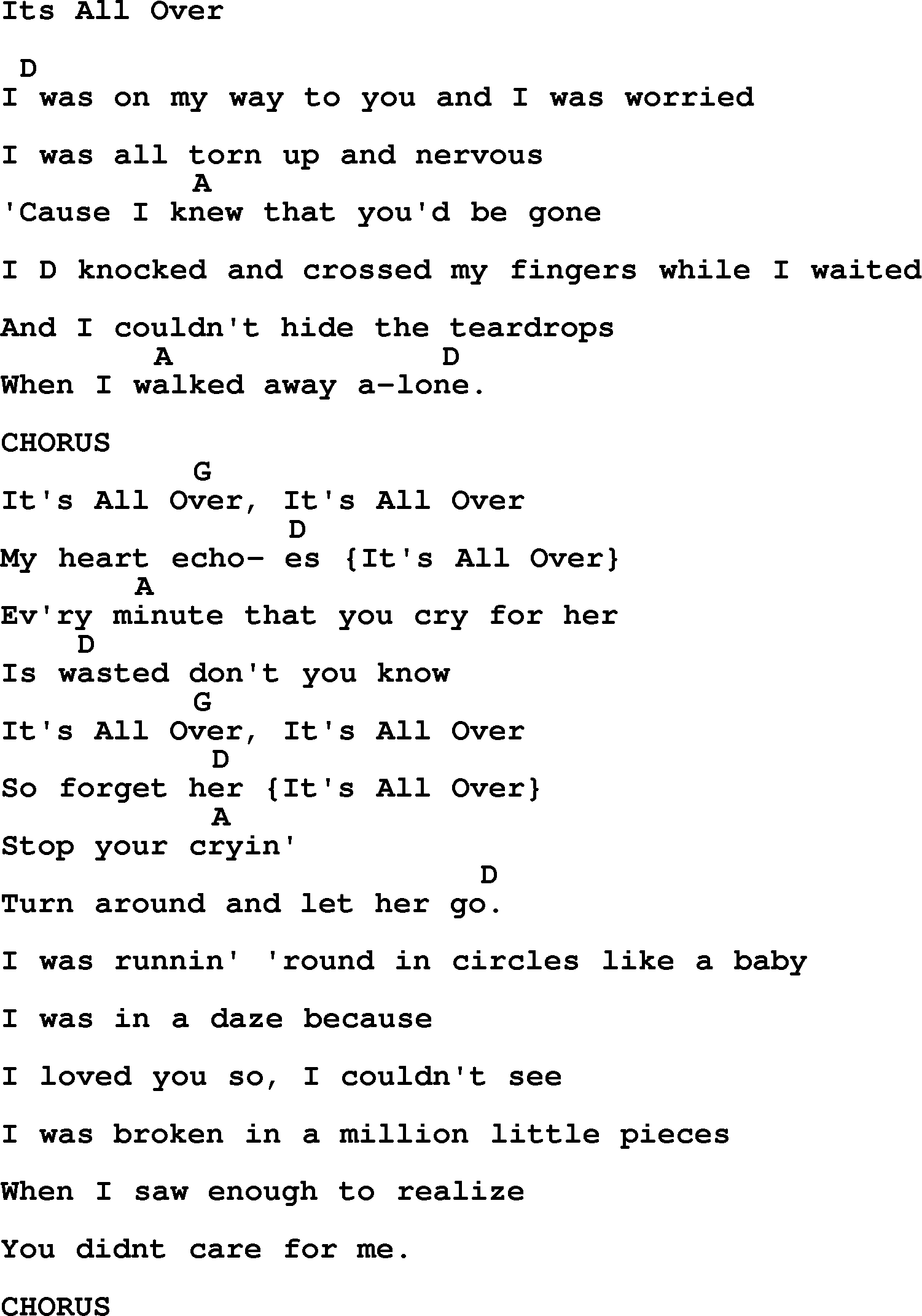 Johnny Cash song Its All Over, lyrics and chords