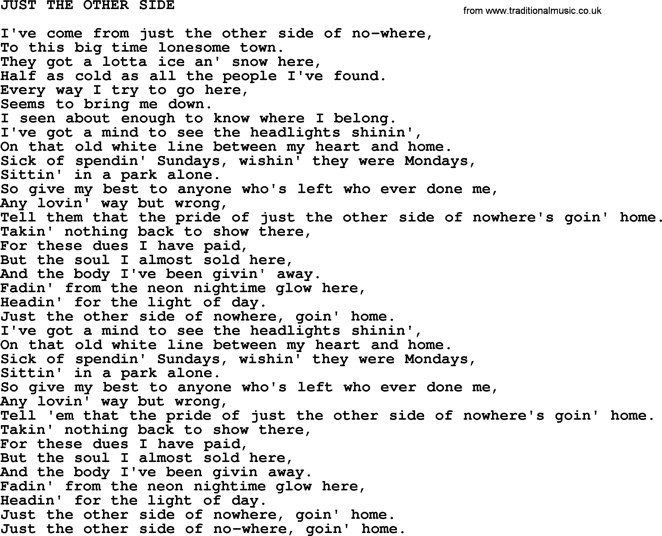 Johnny Cash song Just The Other Side.txt lyrics