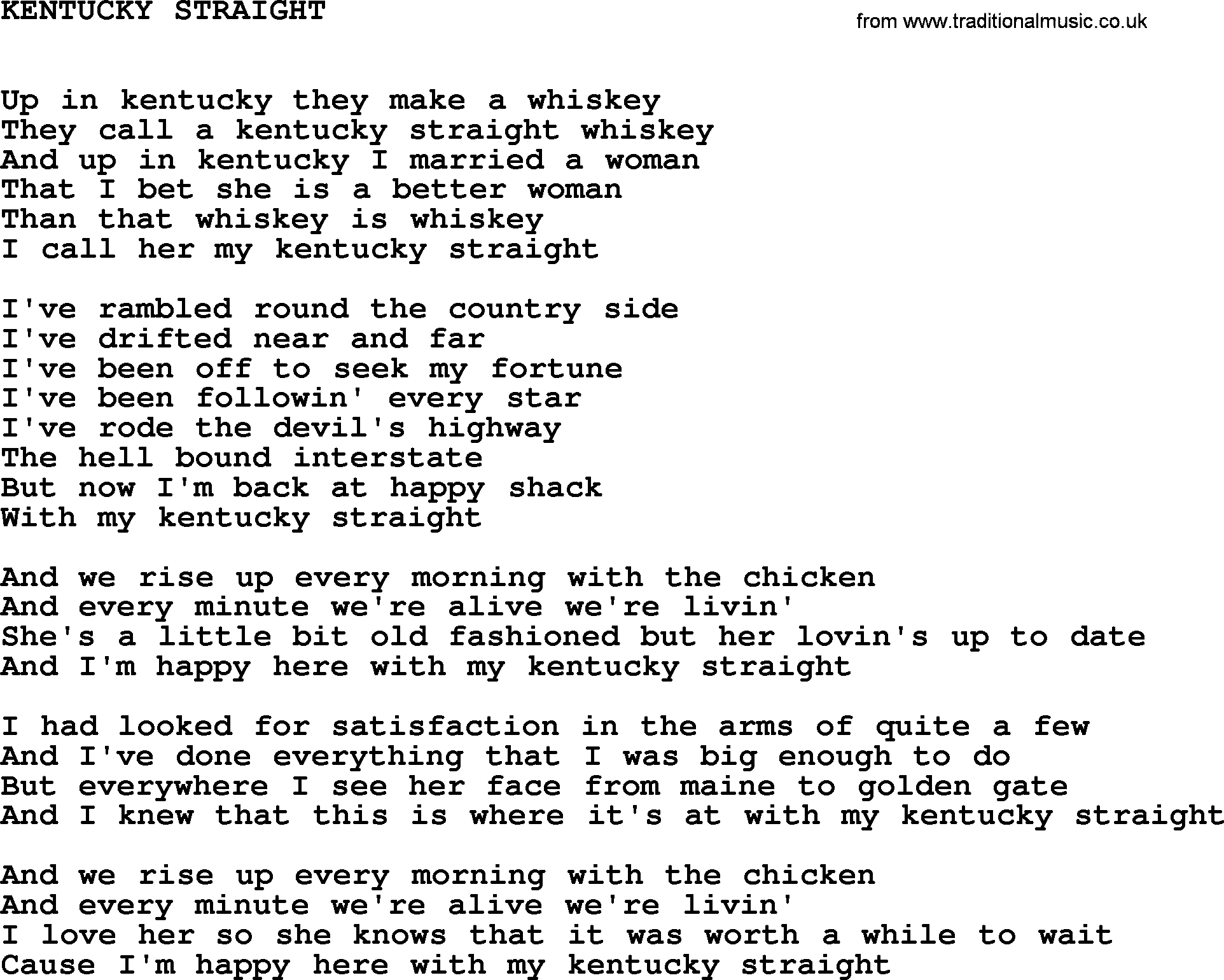 Johnny Cash Song Kentucky Straight Lyrics