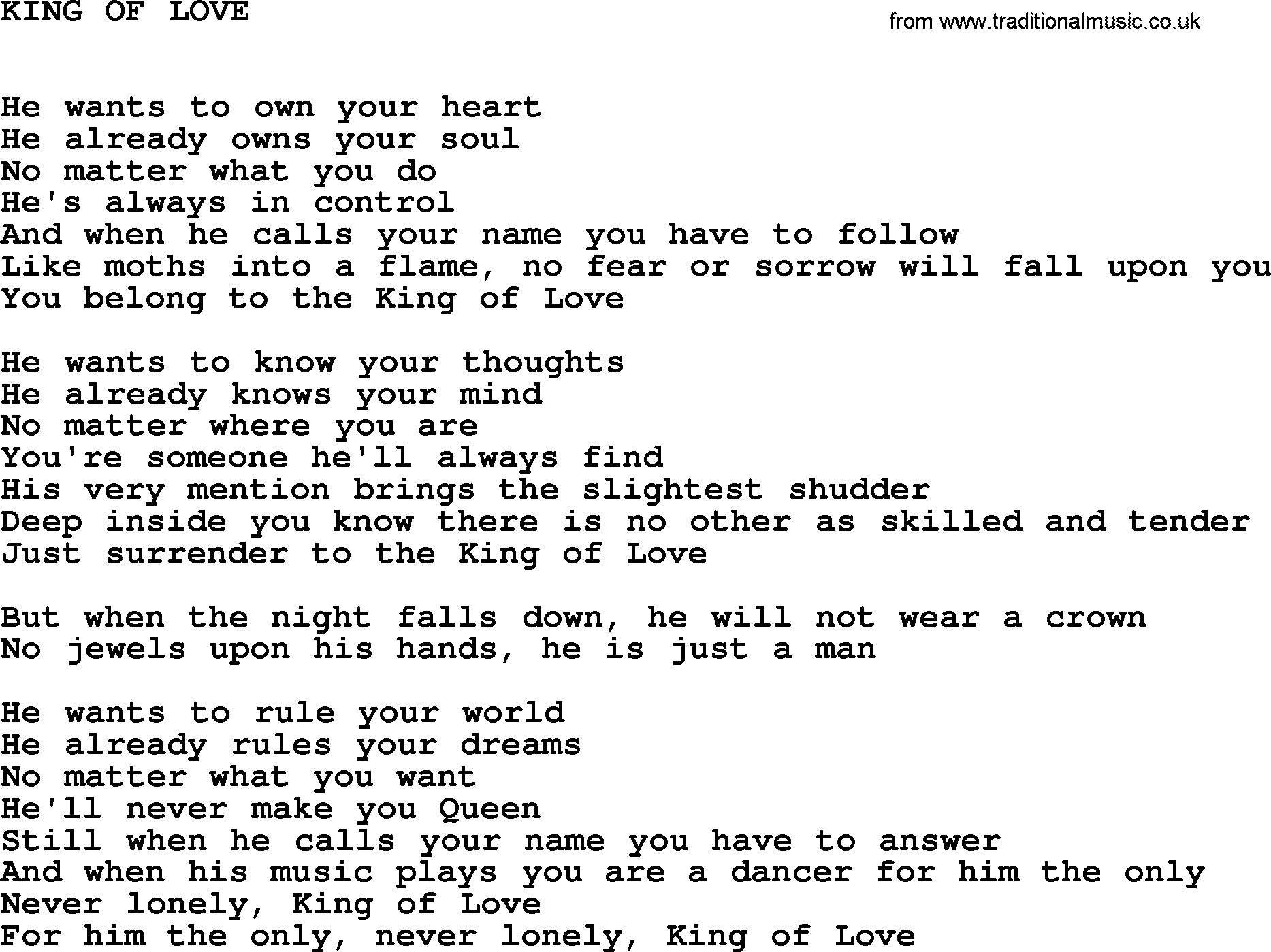 Johnny Cash song King Of Love.txt lyrics