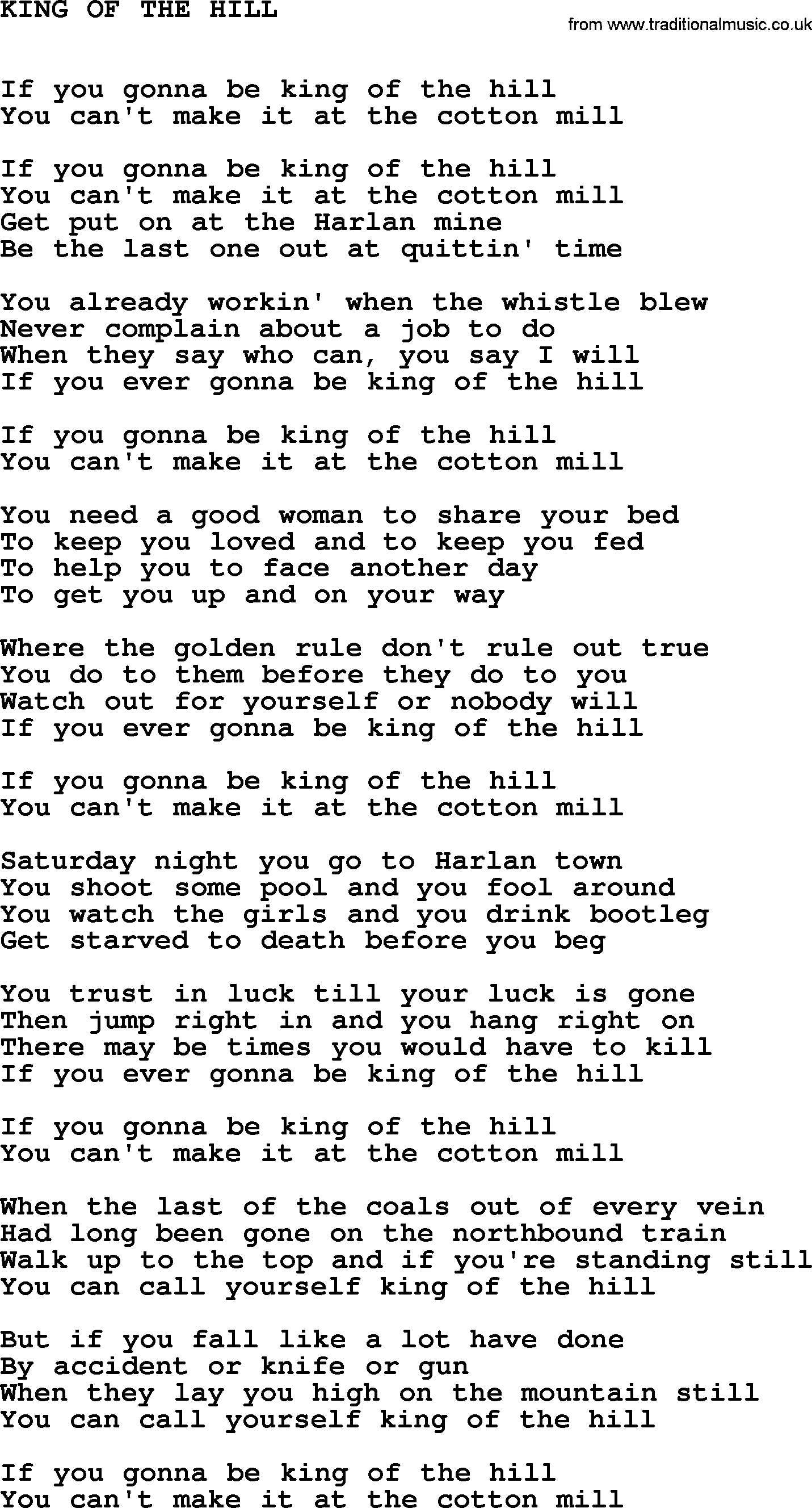 Johnny Cash song King Of The Hill.txt lyrics