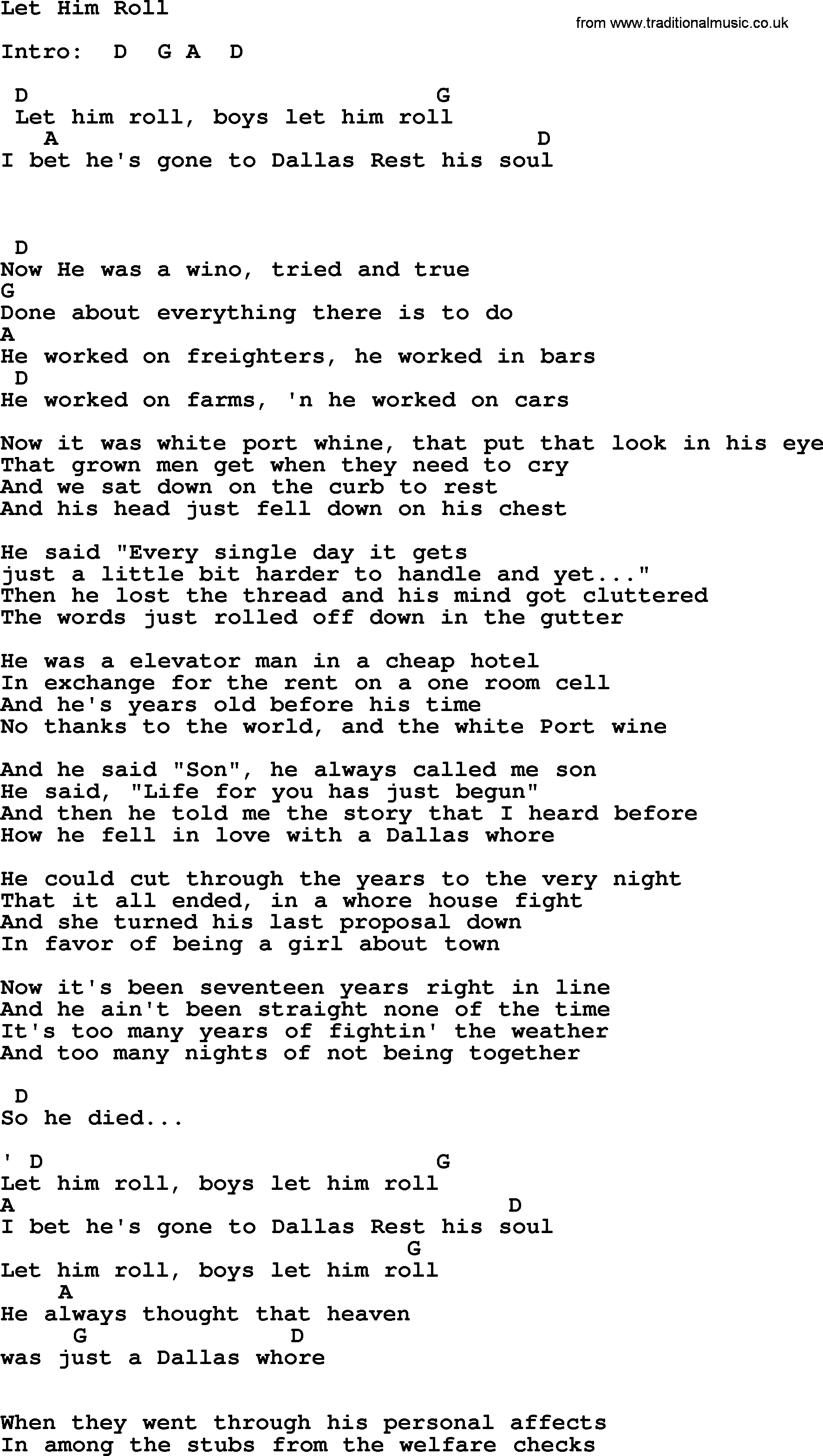 Johnny Cash song Let Him Roll, lyrics and chords