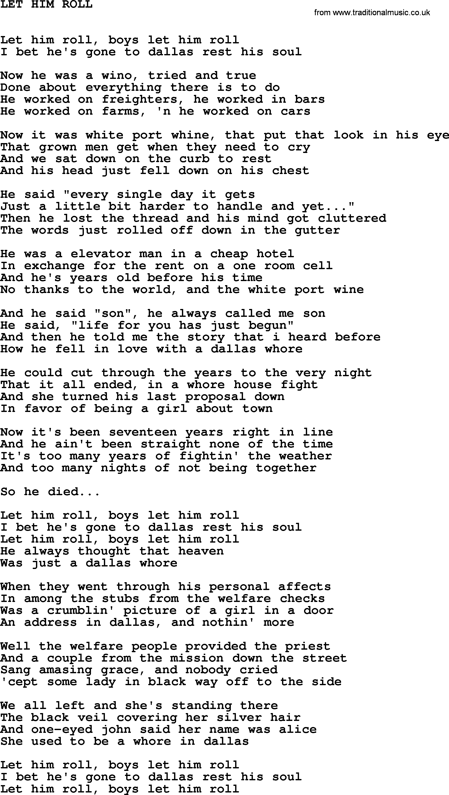 Johnny Cash song Let Him Roll.txt lyrics