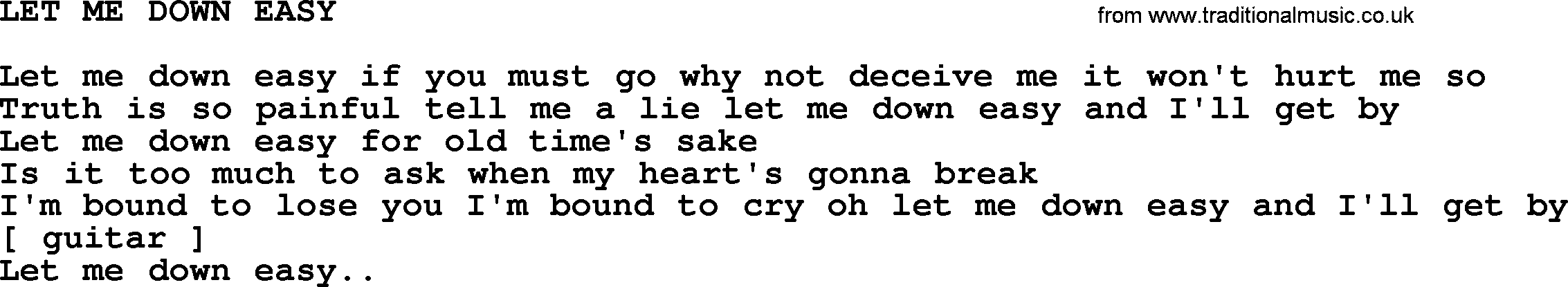 Johnny Cash song Let Me Down Easy.txt lyrics