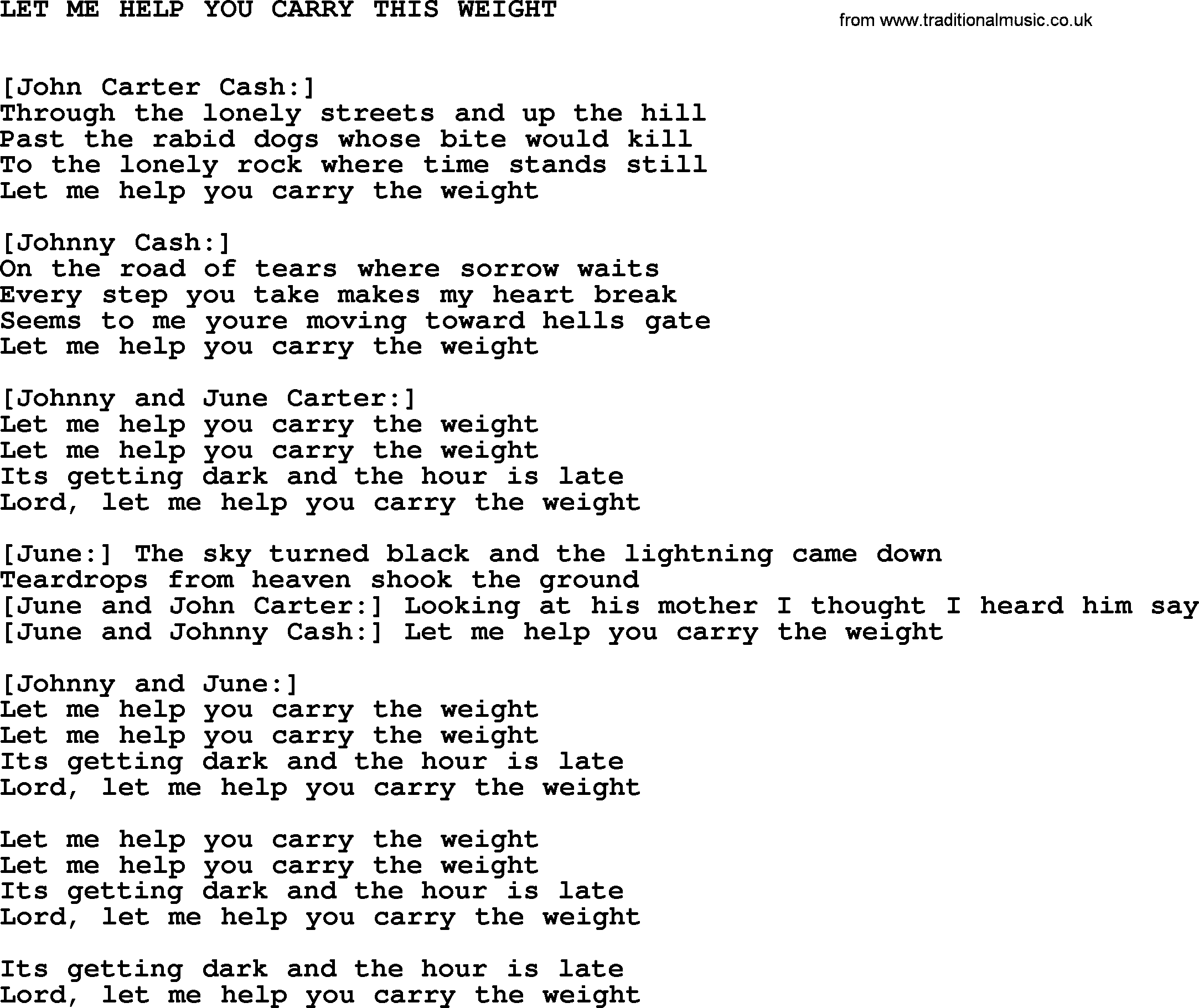 Johnny Cash song Let Me Help You Carry This Weight.txt lyrics