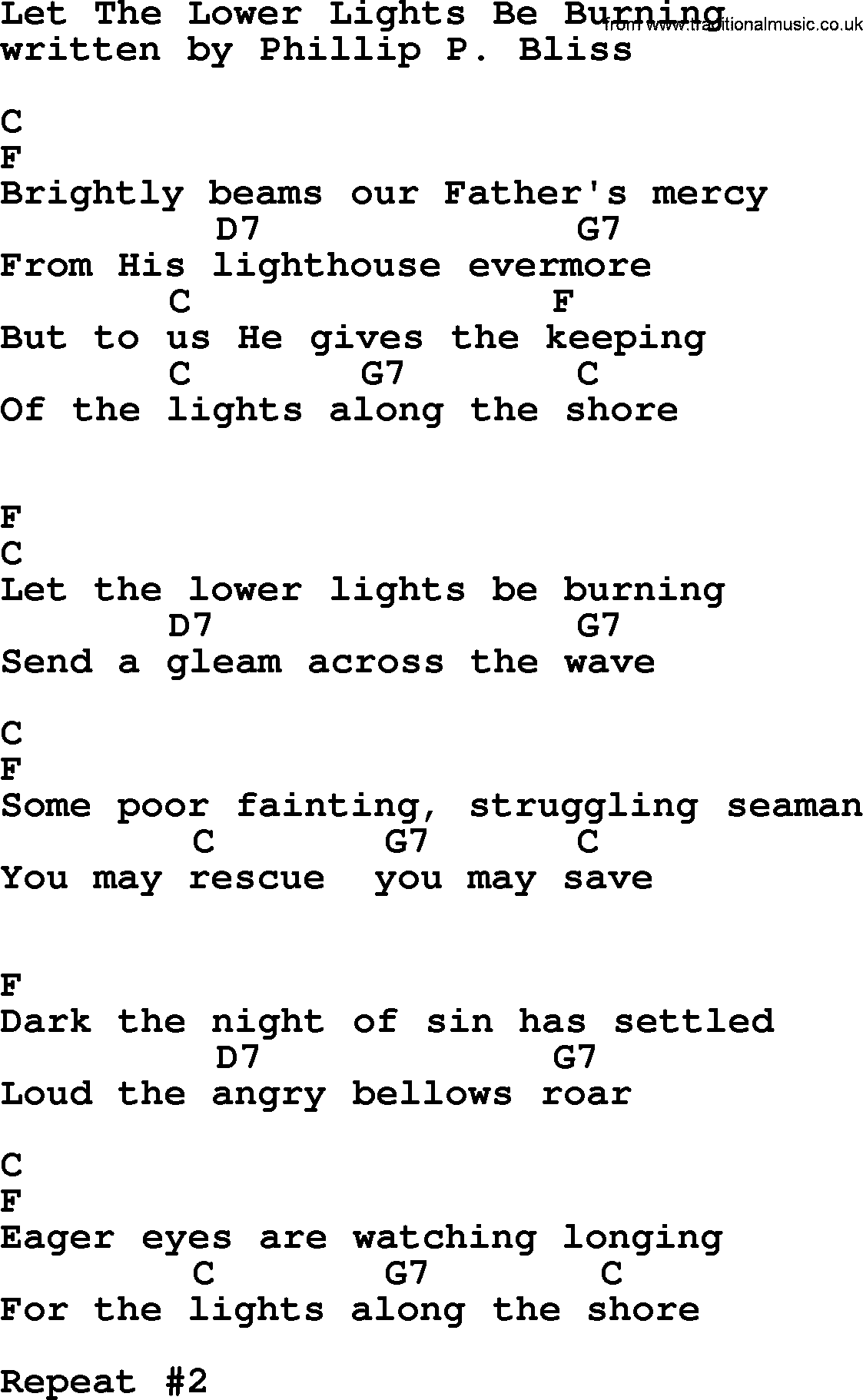 Johnny Cash song Let The Lower Lights Be Burning, lyrics and chords
