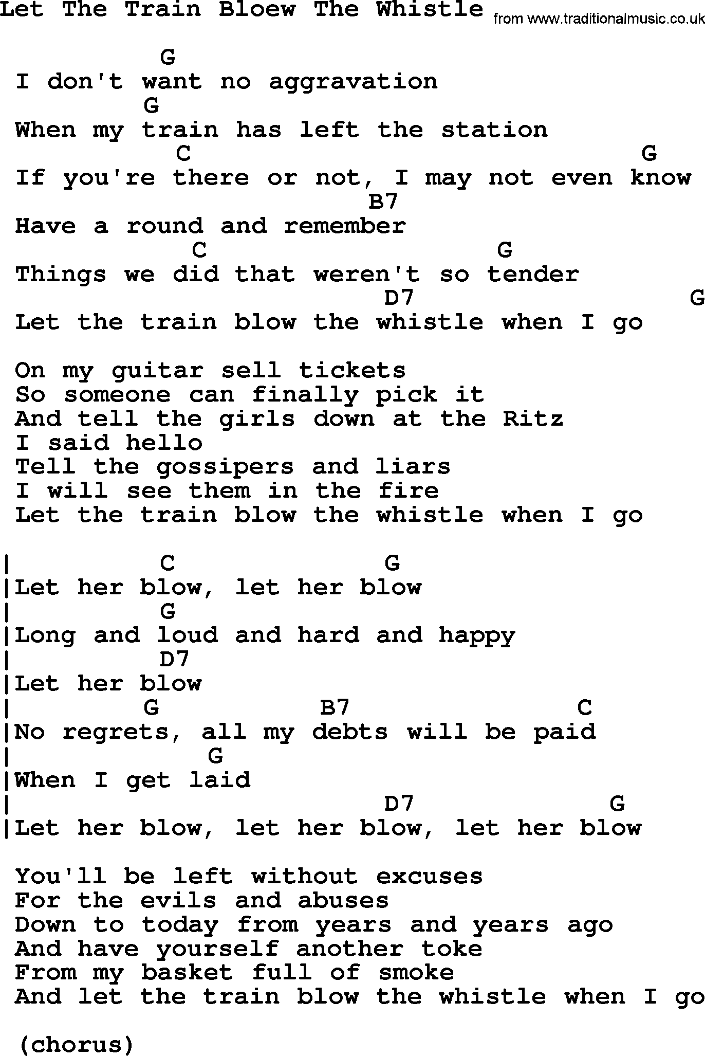 Johnny Cash song Let The Train Bloew The Whistle, lyrics and chords