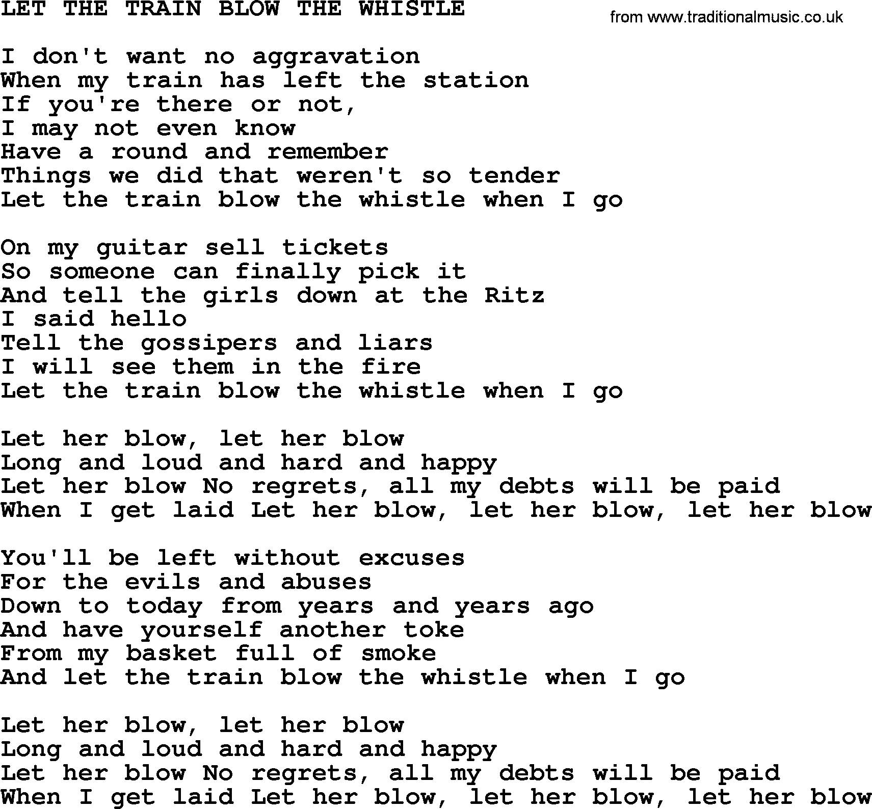 Johnny Cash song Let The Train Blow The Whistle.txt lyrics