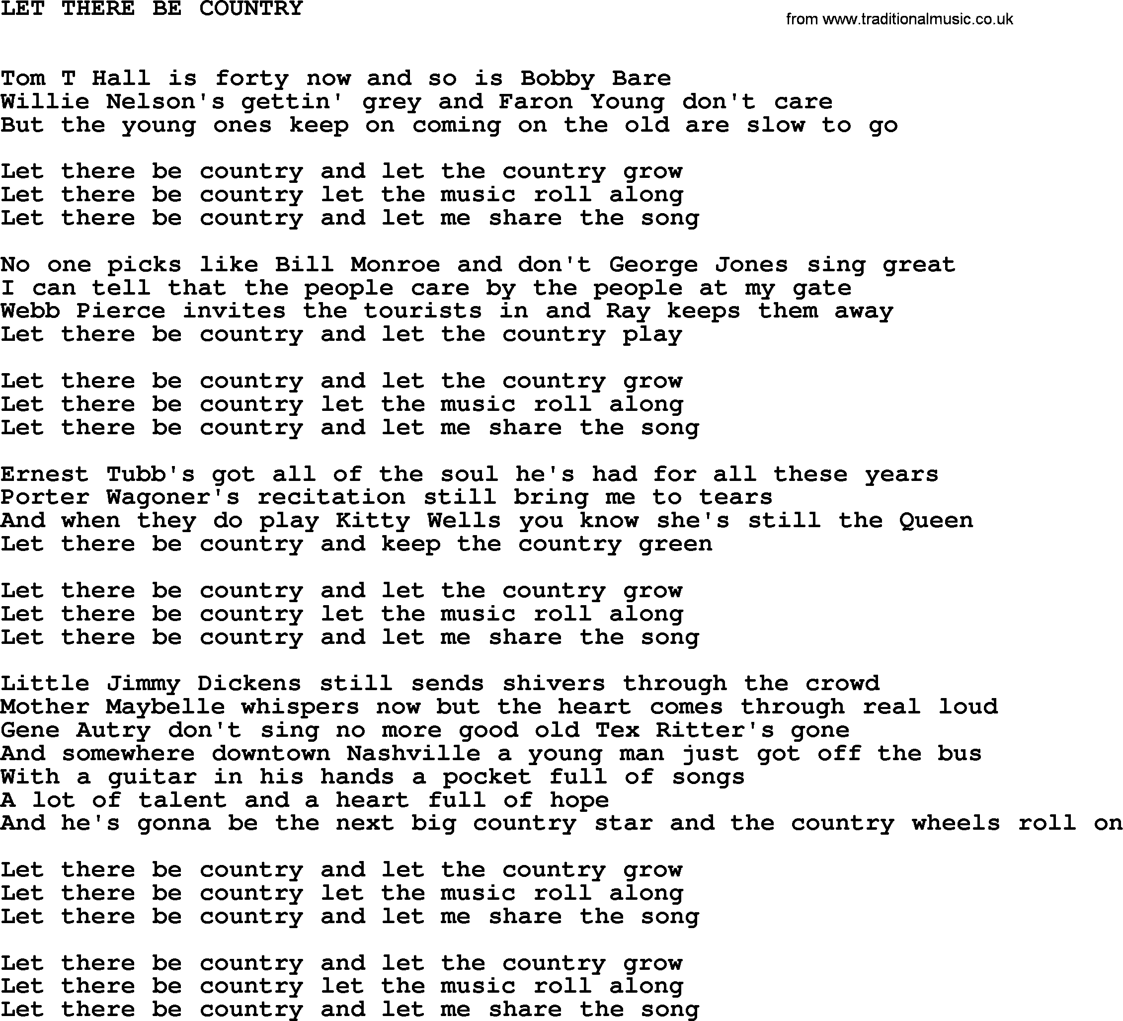 Johnny Cash song Let There Be Country.txt lyrics