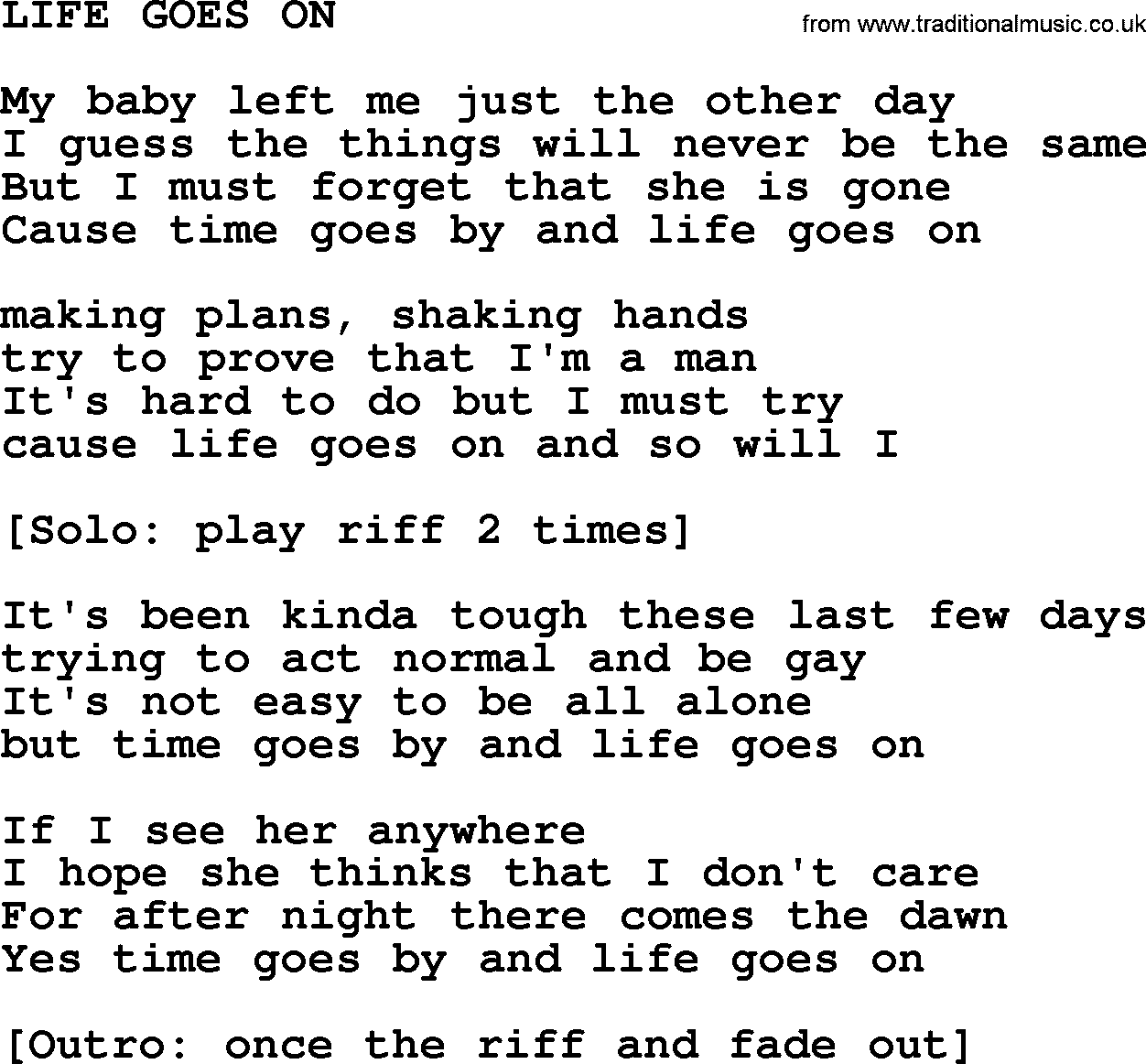 Johnny Cash song Life Goes On.txt lyrics