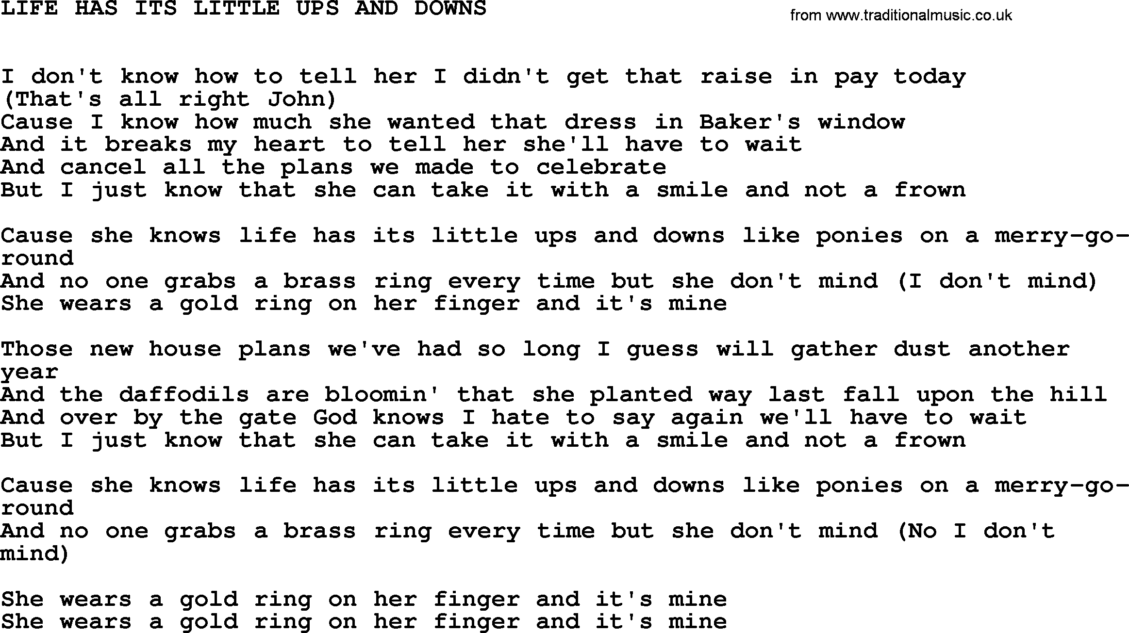 Johnny Cash song Life Has Its Little Ups And Downs.txt lyrics