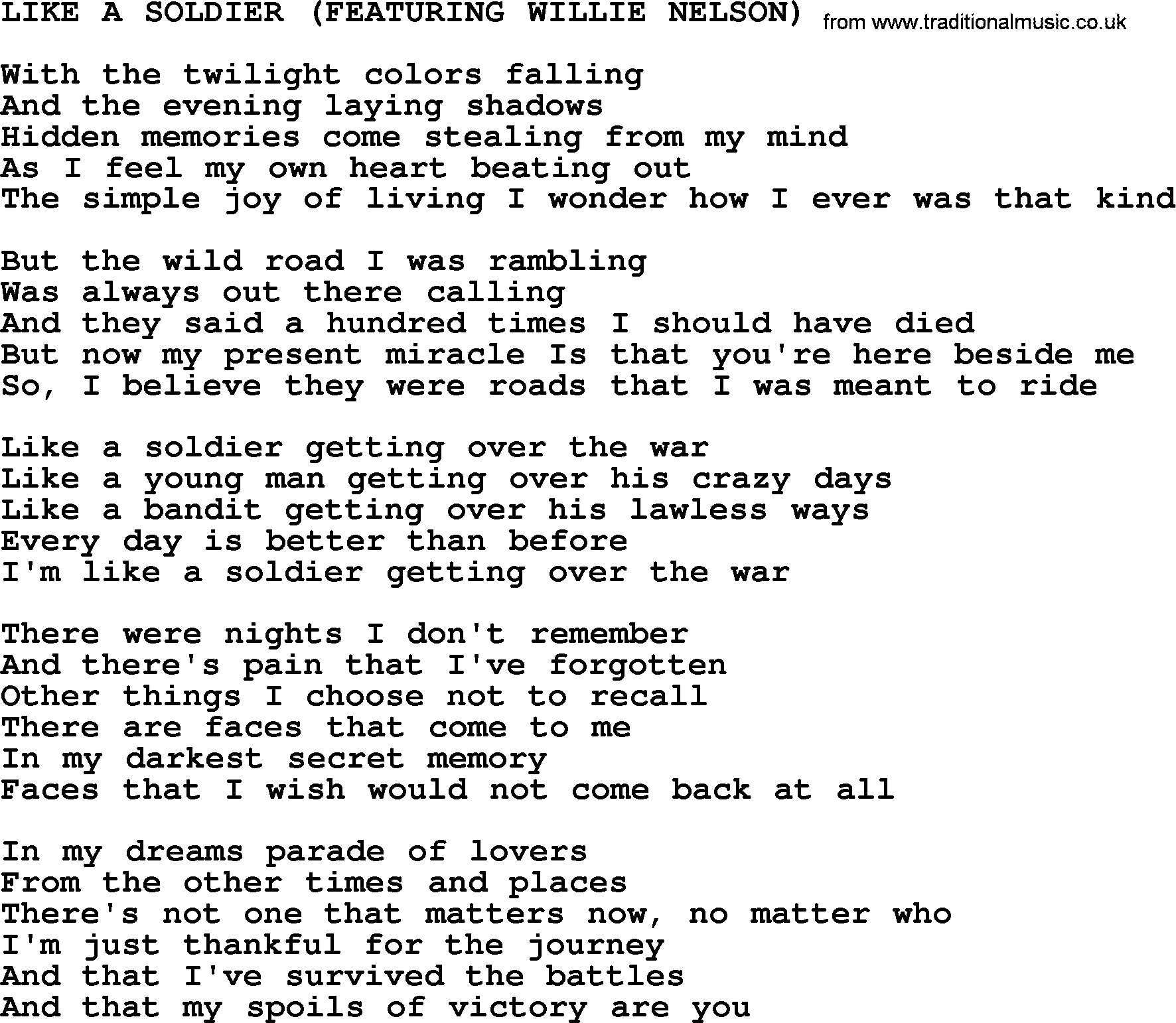 Johnny Cash song Like A Soldier (Featuring Willie Nelson).txt lyrics