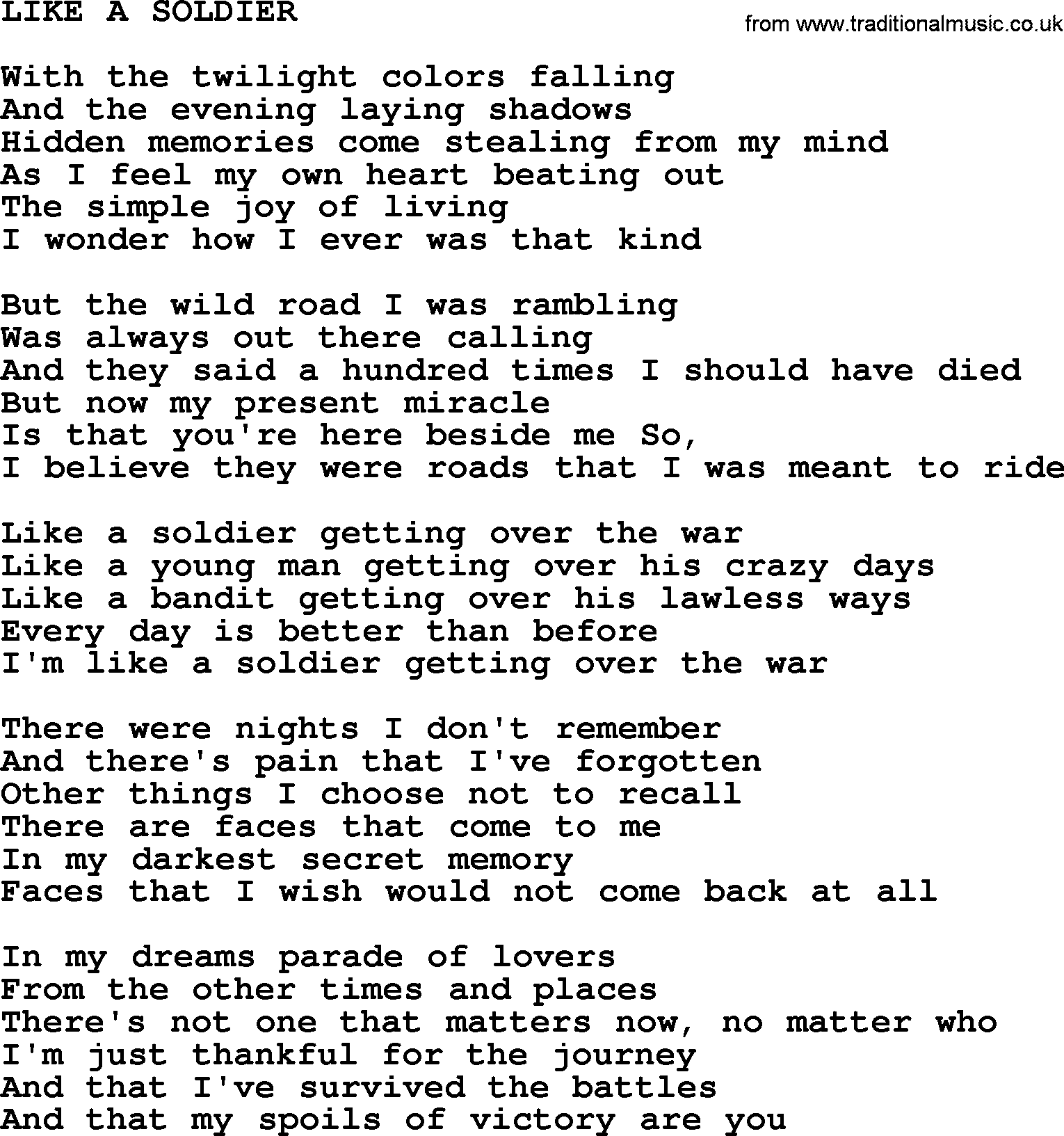 Johnny Cash song Like A Soldier.txt lyrics