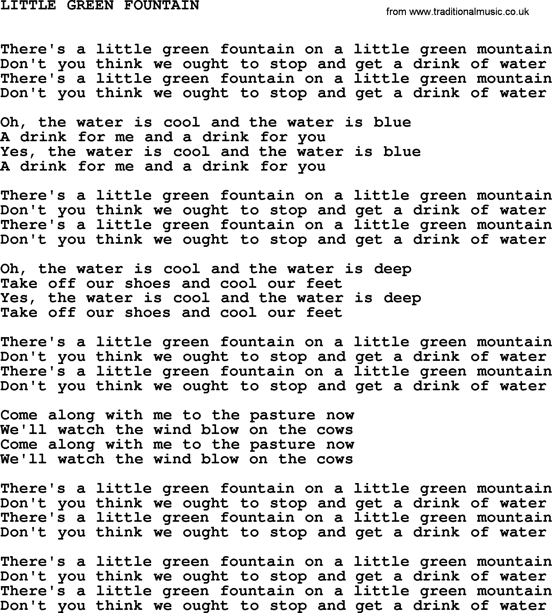 Johnny Cash song Little Green Fountain.txt lyrics