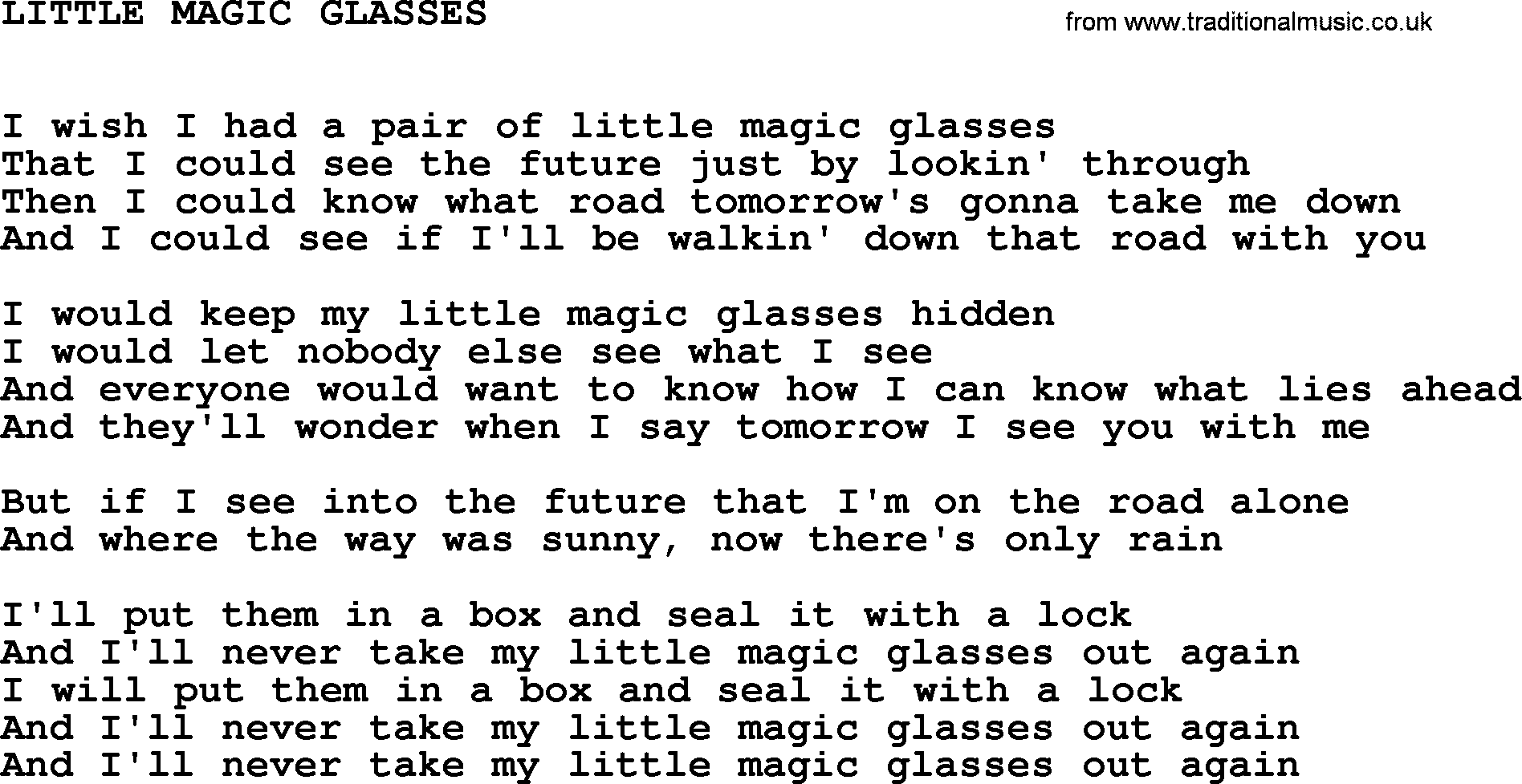 Johnny Cash song Little Magic Glasses.txt lyrics
