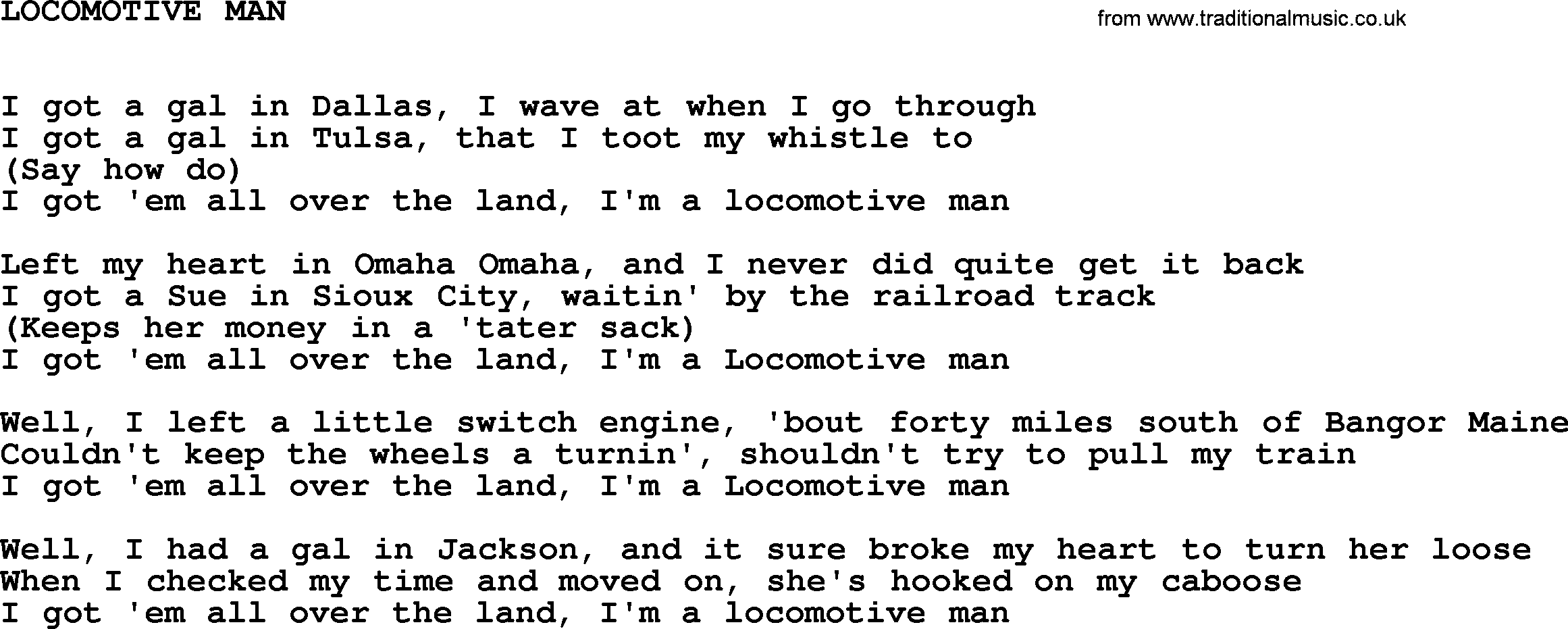 Johnny Cash song Locomotive Man.txt lyrics