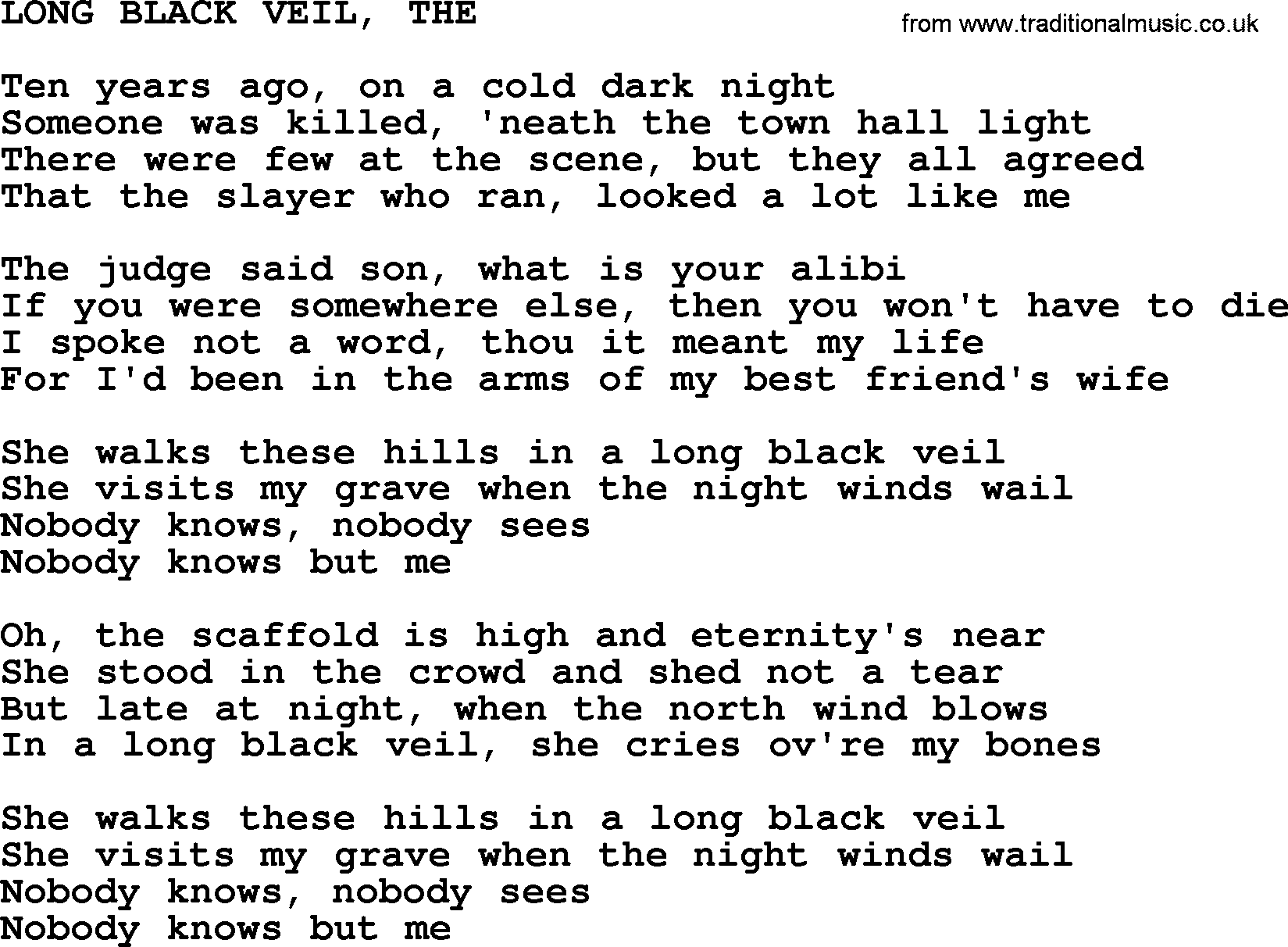 Johnny Cash song LONG BLACK VEIL, THE.txt lyrics