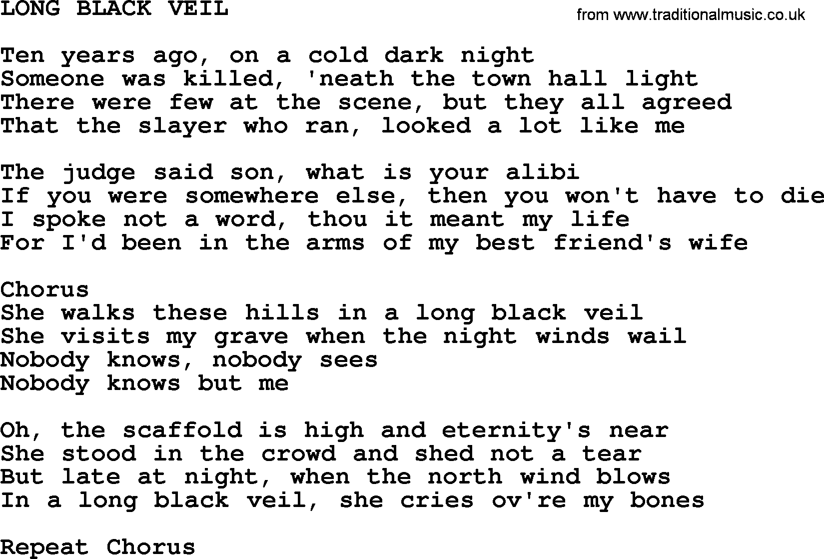 Johnny Cash song Long Black Veil.txt lyrics