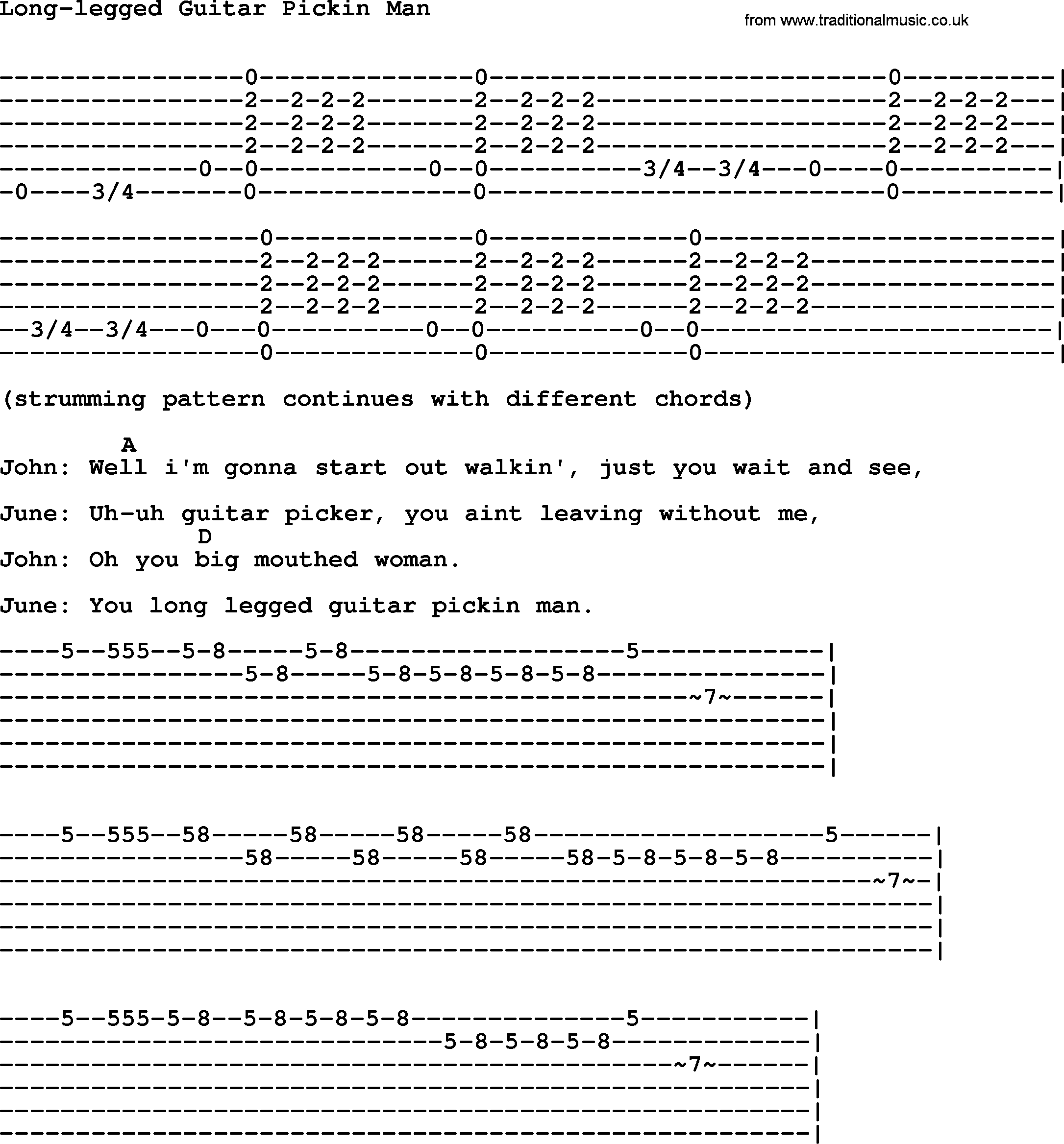 Johnny Cash song Long-legged Guitar Pickin Man, lyrics and chords
